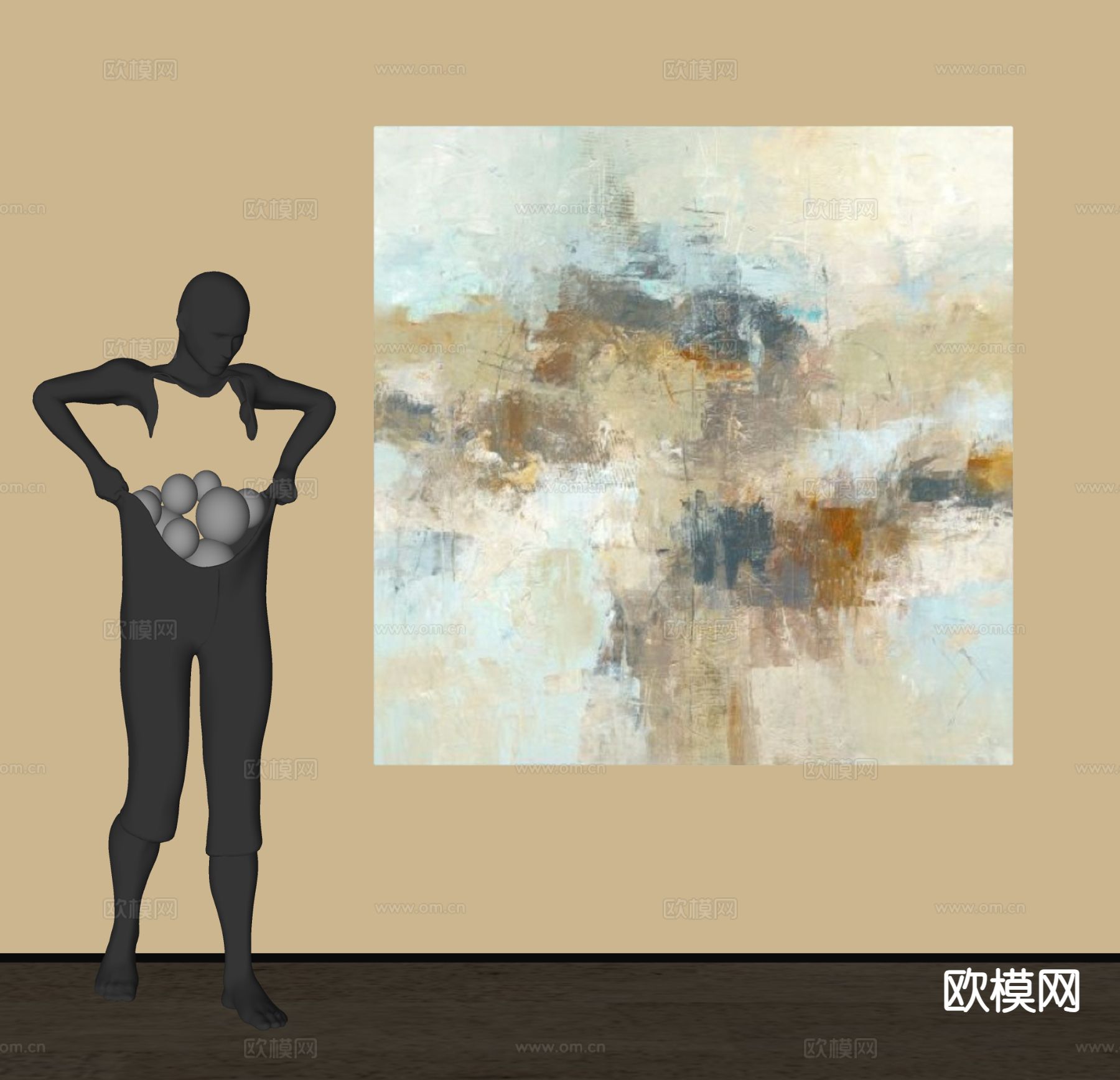 中古风装饰画 挂画su模型