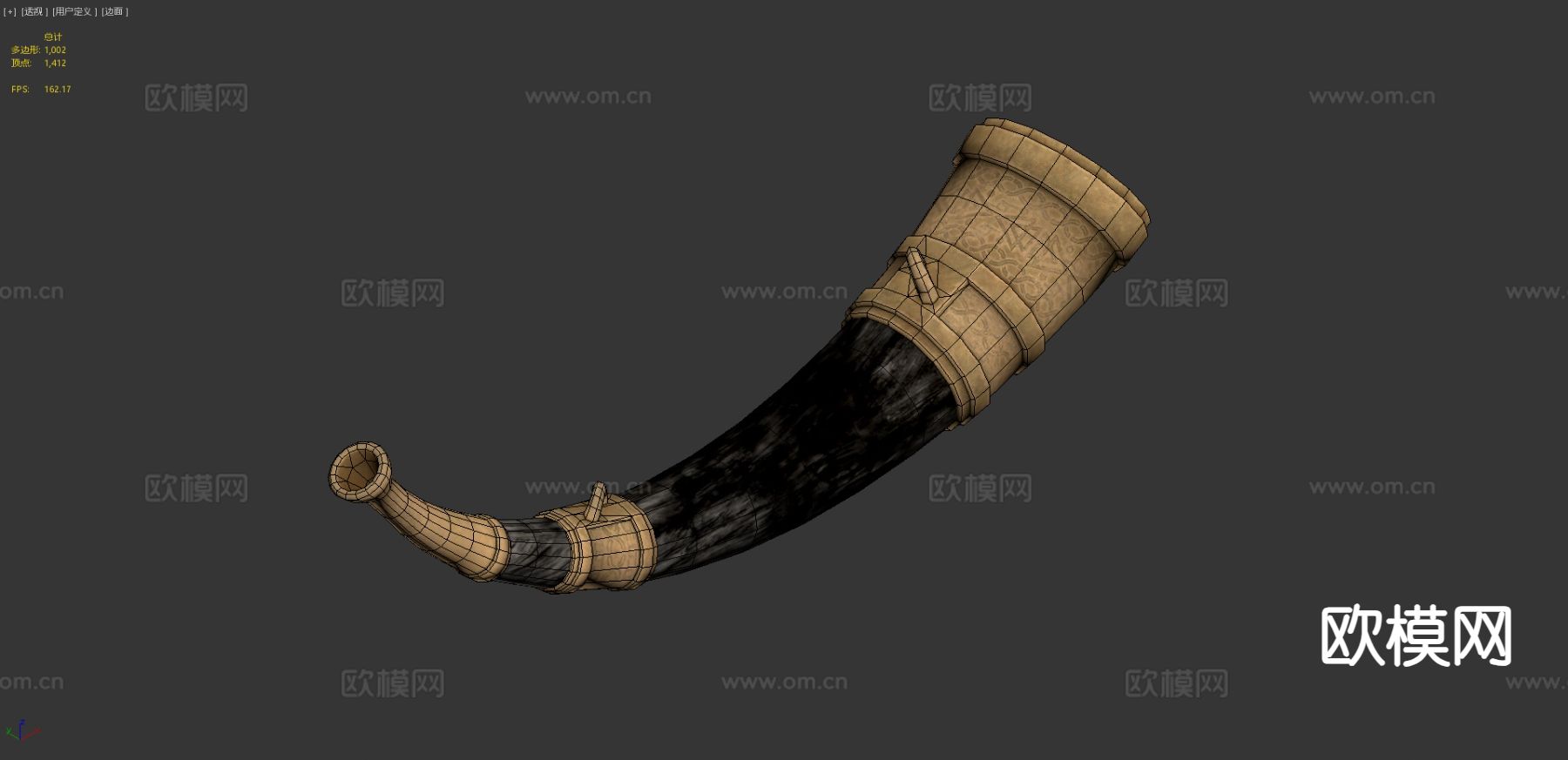 欧式古代号角 黑色青铜 战争号角3d模型下载（渲染图3）