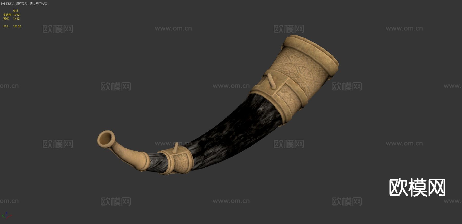 欧式古代号角 黑色青铜 战争号角3d模型下载（渲染图6）