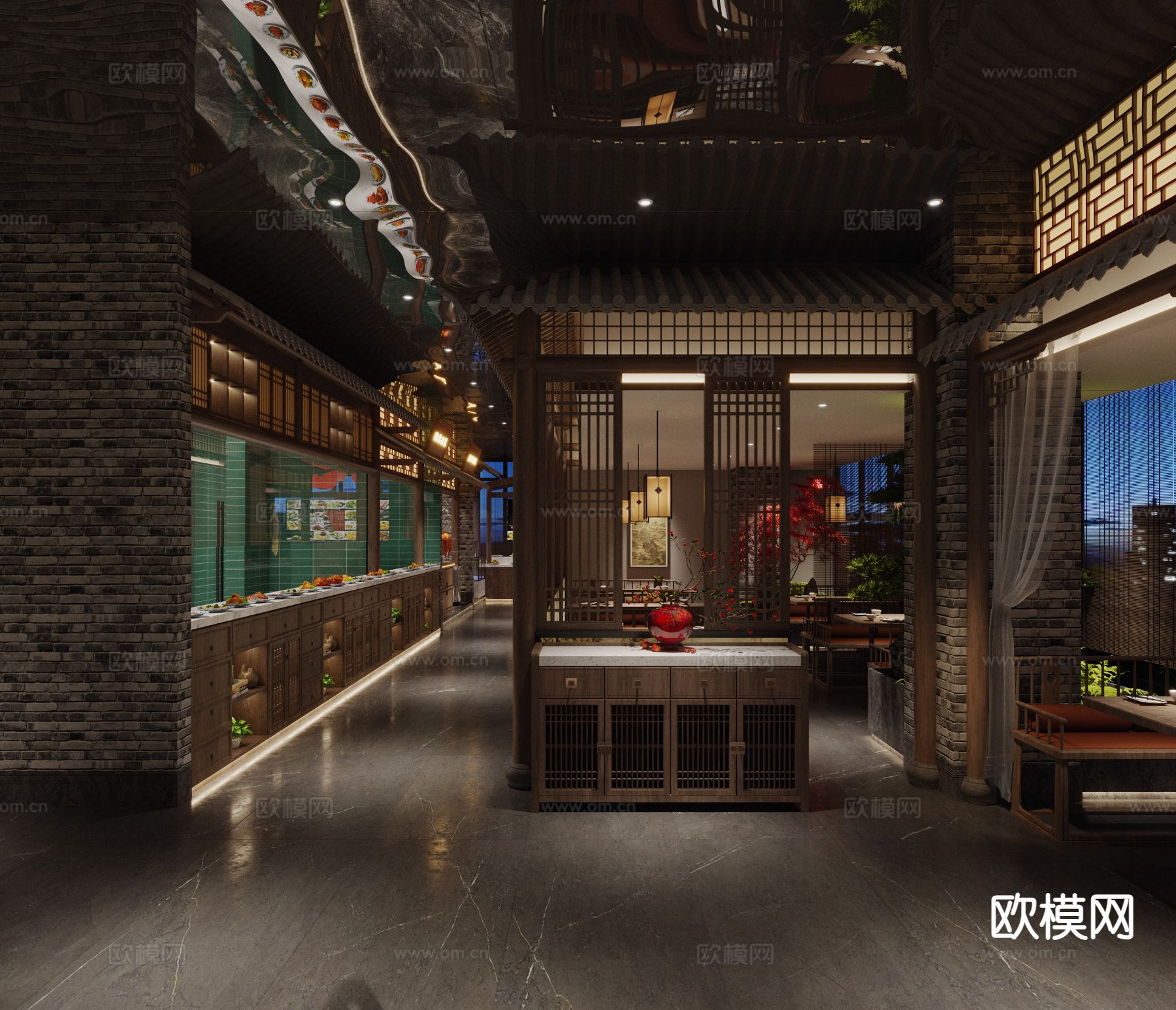 中式茶楼3d模型下载（渲染图2）