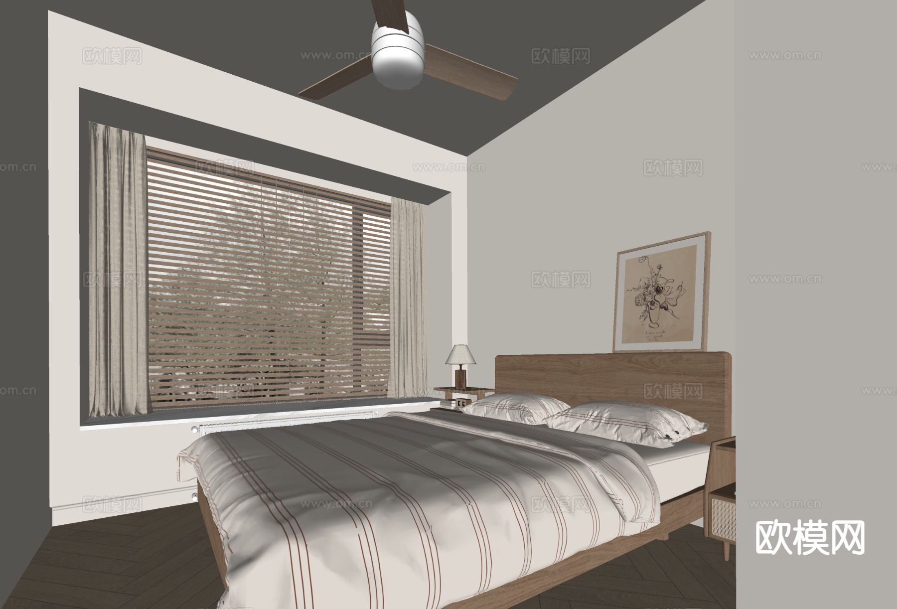北欧卧室 主卧su模型下载（渲染图1）