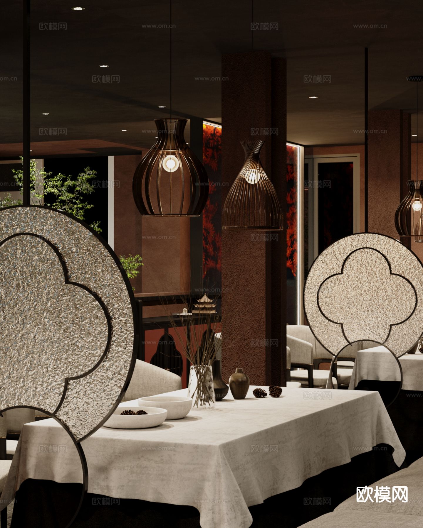 新中式中餐厅 卡座su模型下载（渲染图2）
