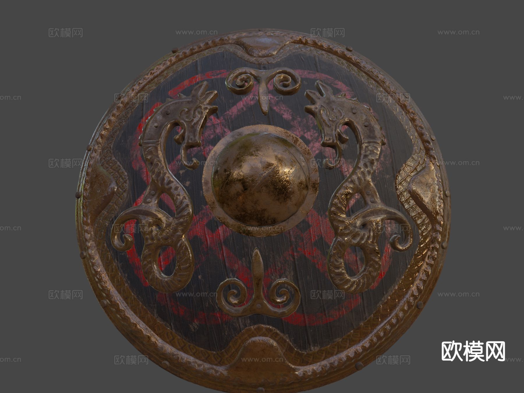 维京龙盾 护盾 动漫道具3d模型下载（渲染图9）