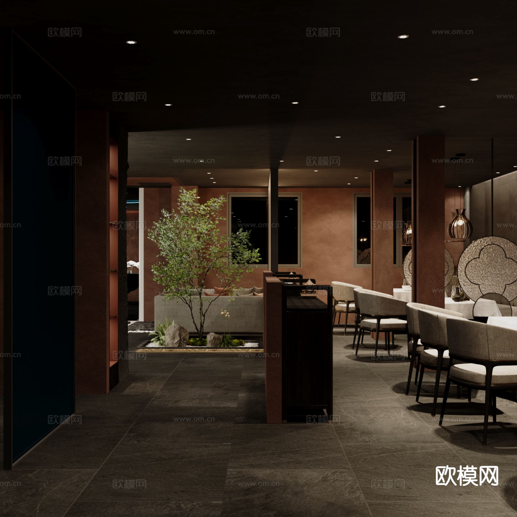 新中式中餐厅 卡座su模型下载（渲染图1）