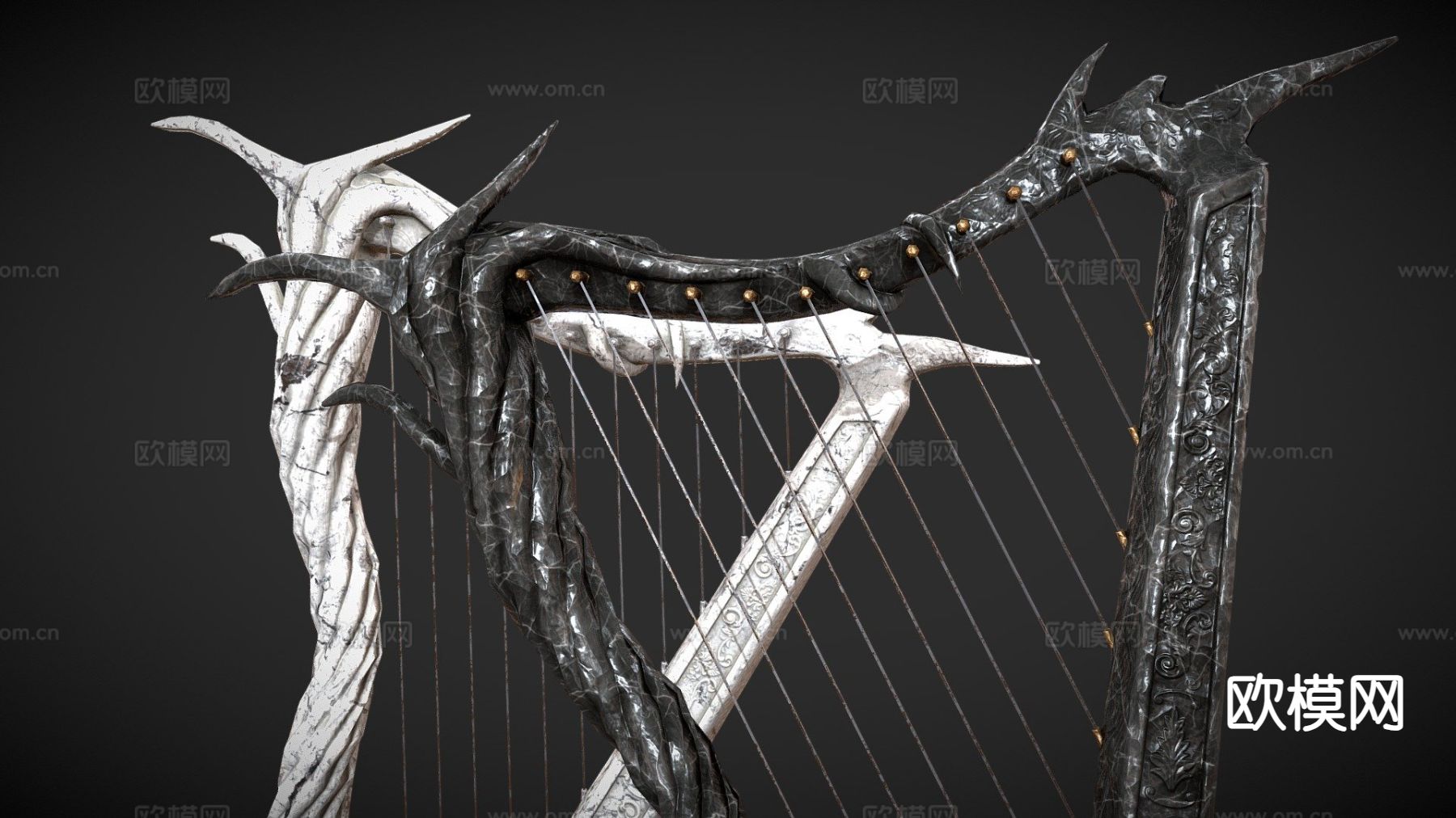 Ebony&Ivory怪物竖琴3d模型下载（渲染图1）