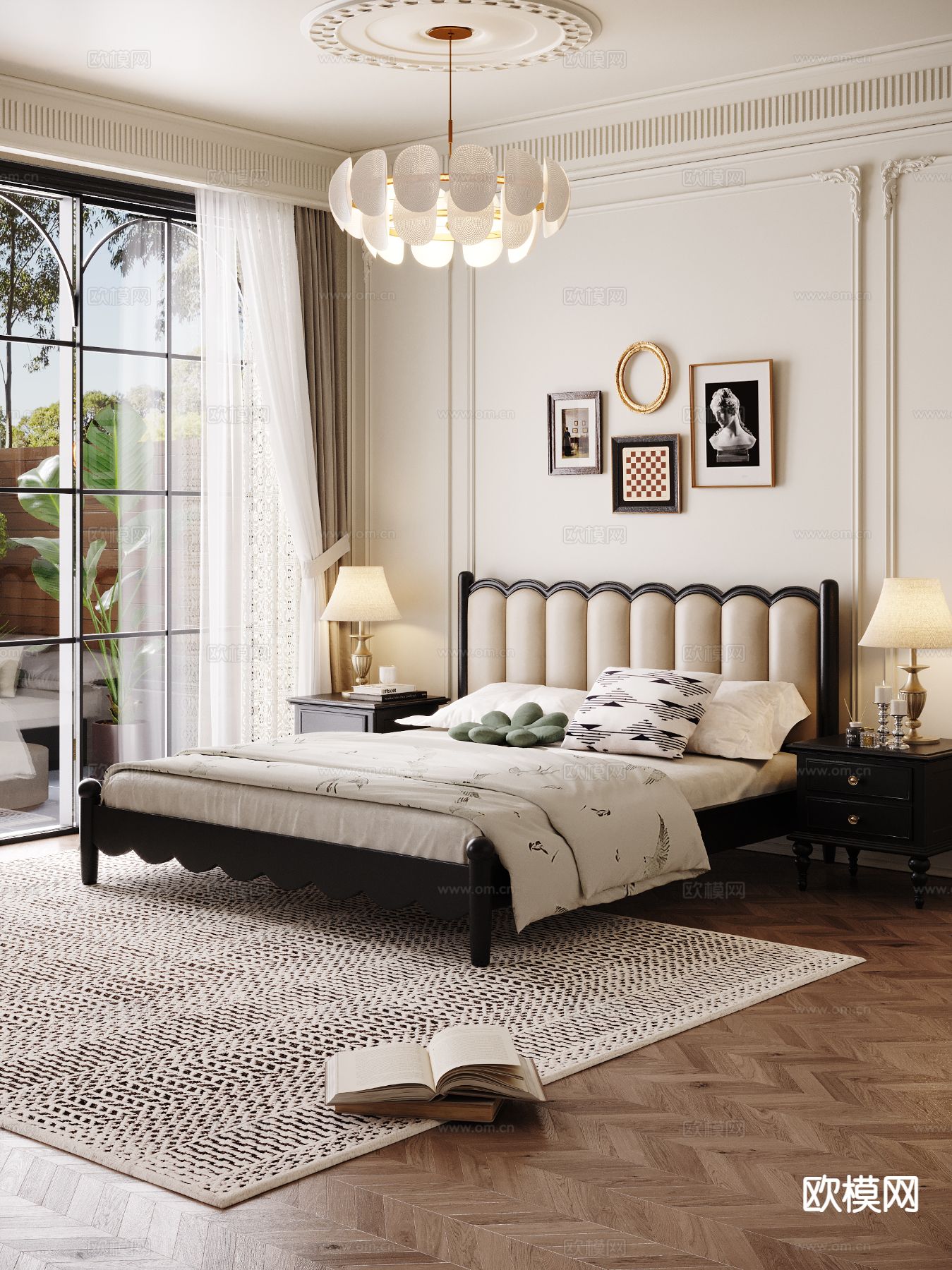 法式双人床3d模型下载