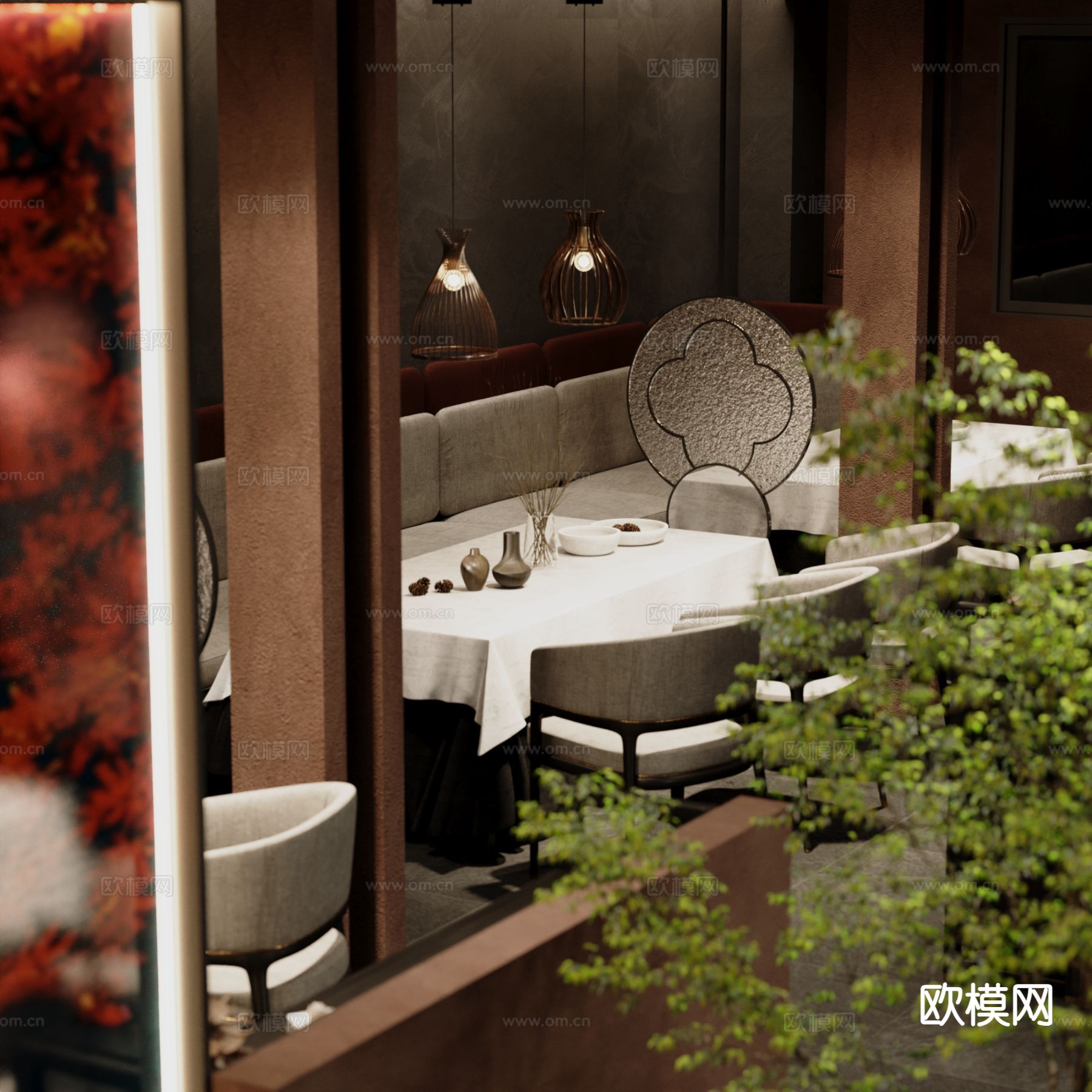 新中式中餐厅 卡座su模型下载（渲染图3）