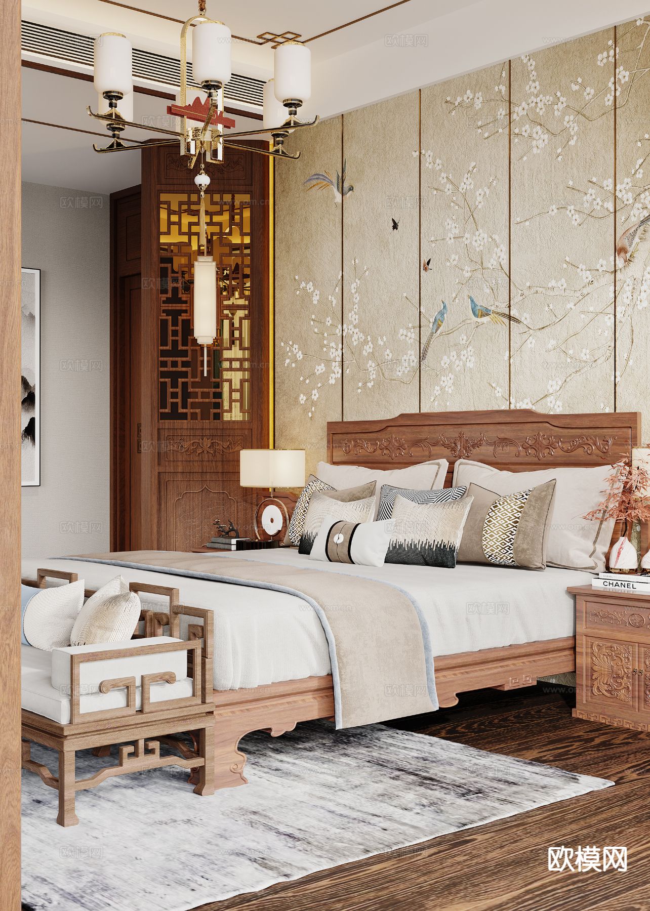 中式卧室 主卧3d模型下载（渲染图4）