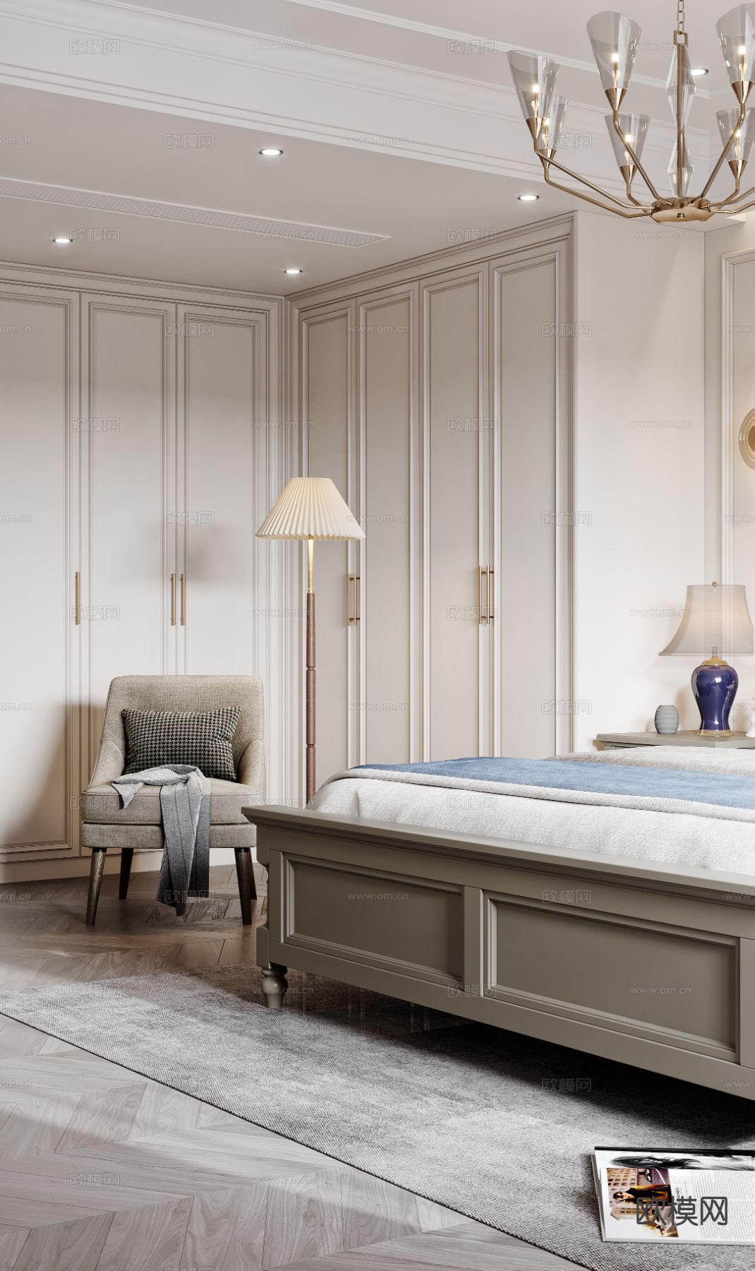 美式卧室 主卧3d模型下载（渲染图2）