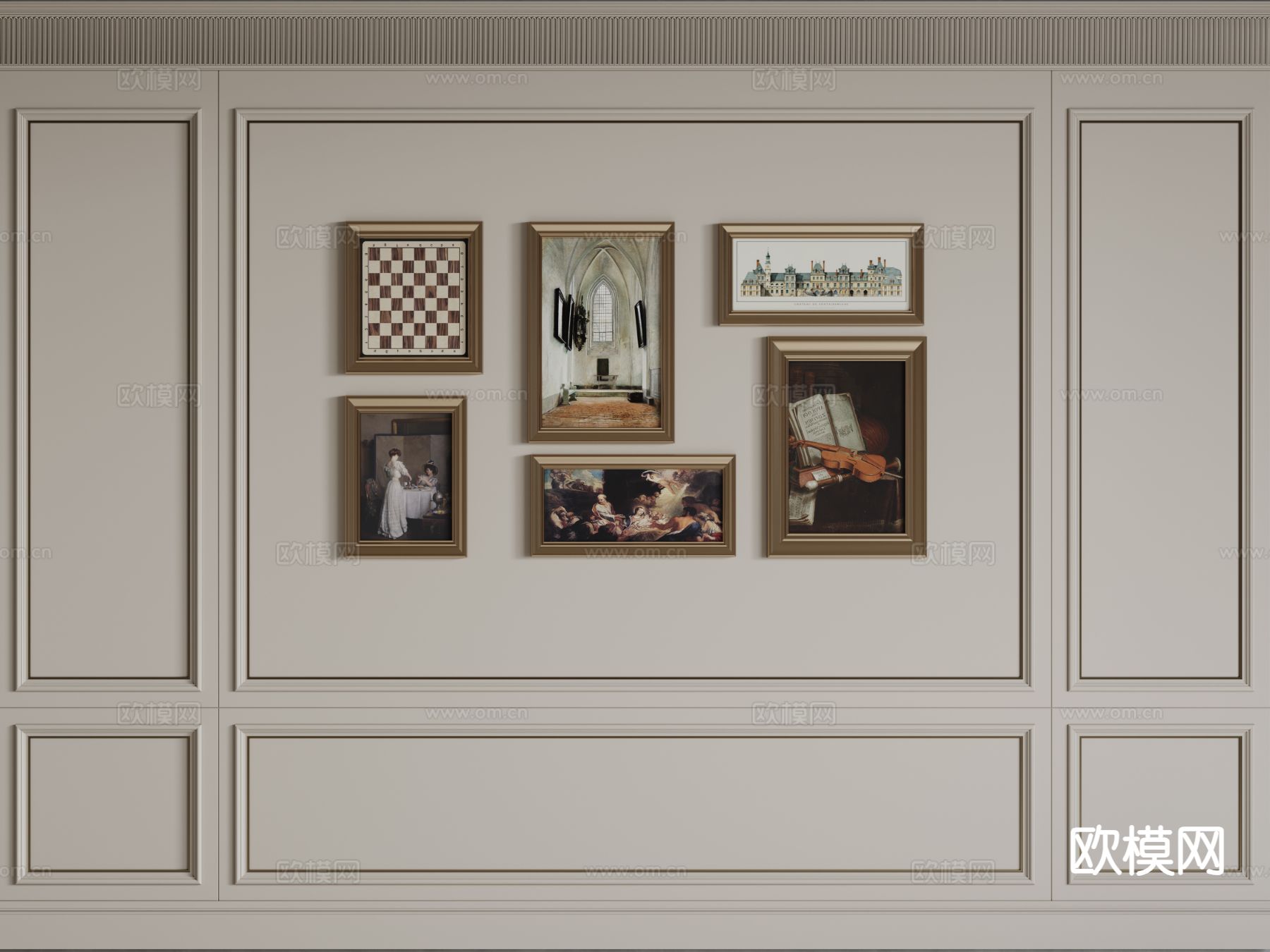 法式背景墙 床头背景3d模型下载