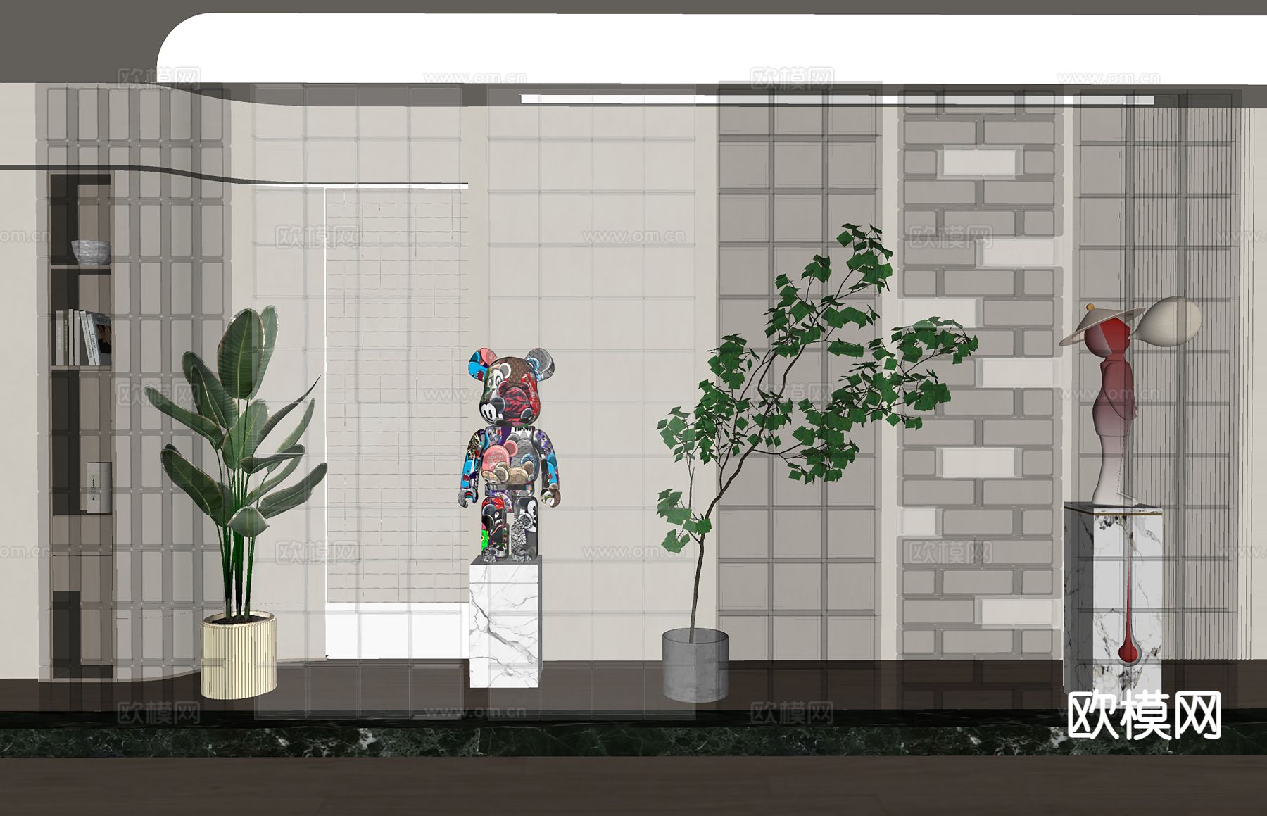 玻璃砖隔断su模型下载（渲染图1）