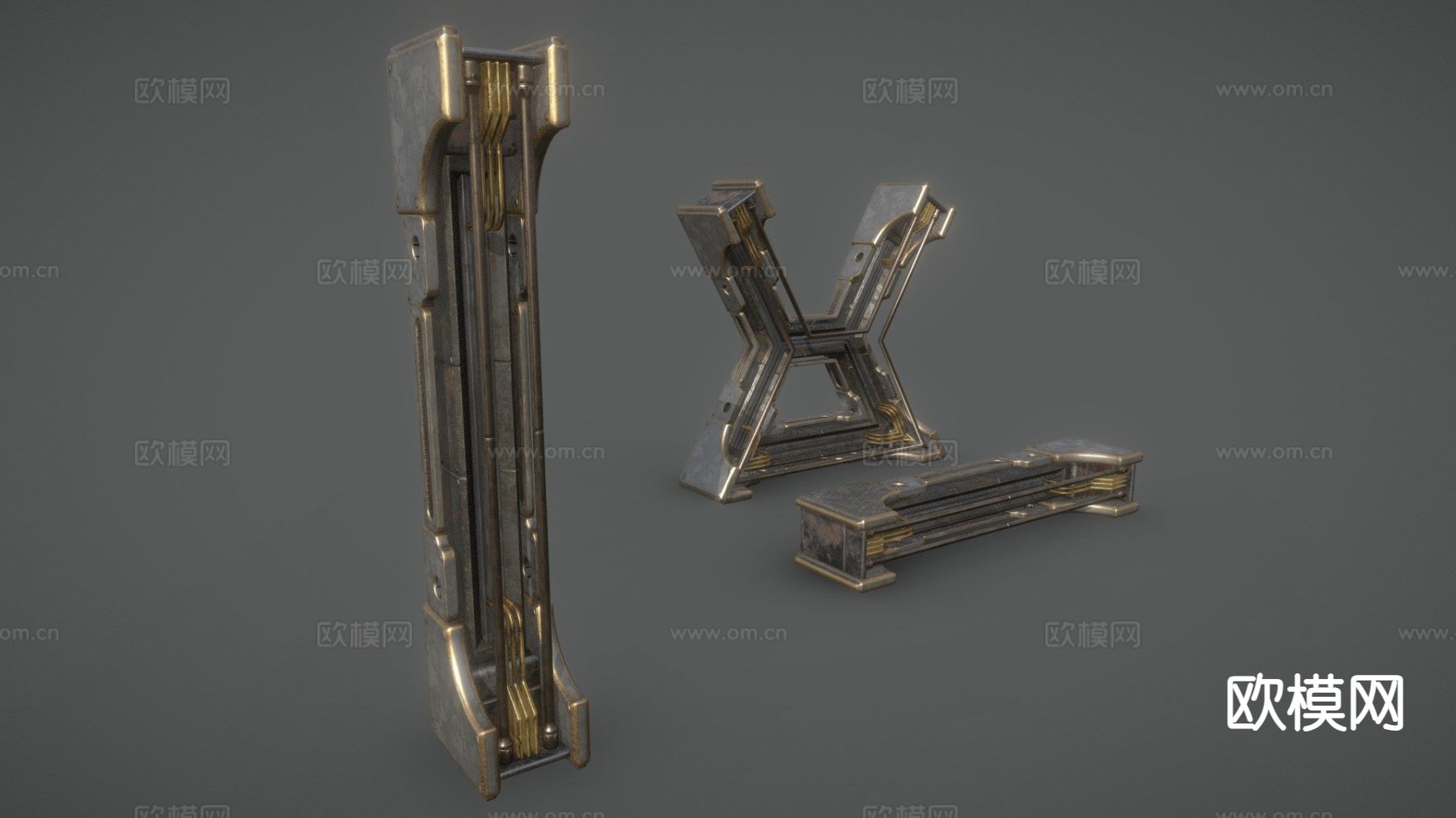 堡垒柱子 工业金属柱3d模型下载（渲染图1）