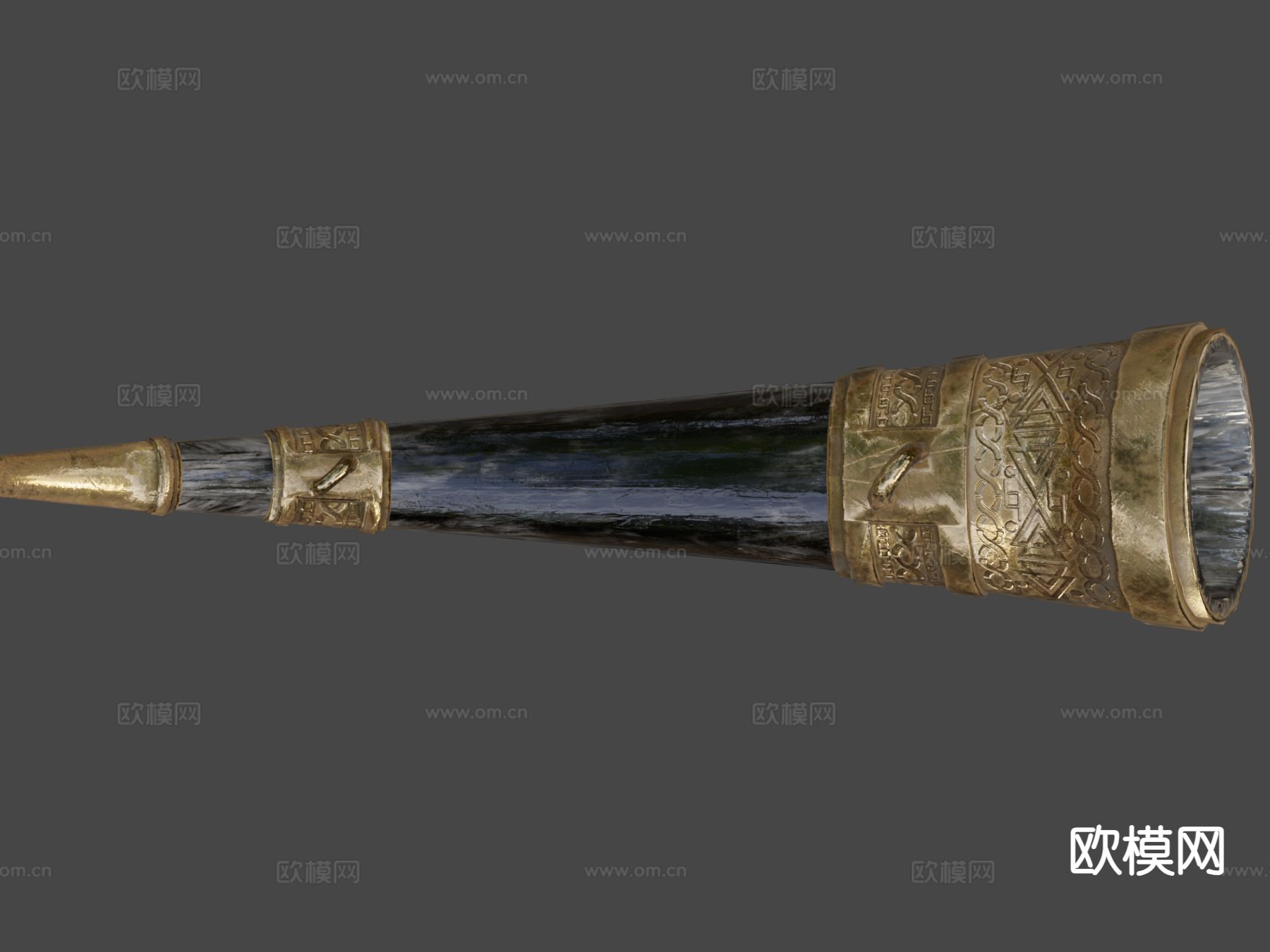 欧式古代号角 黑色青铜 战争号角3d模型下载（渲染图7）