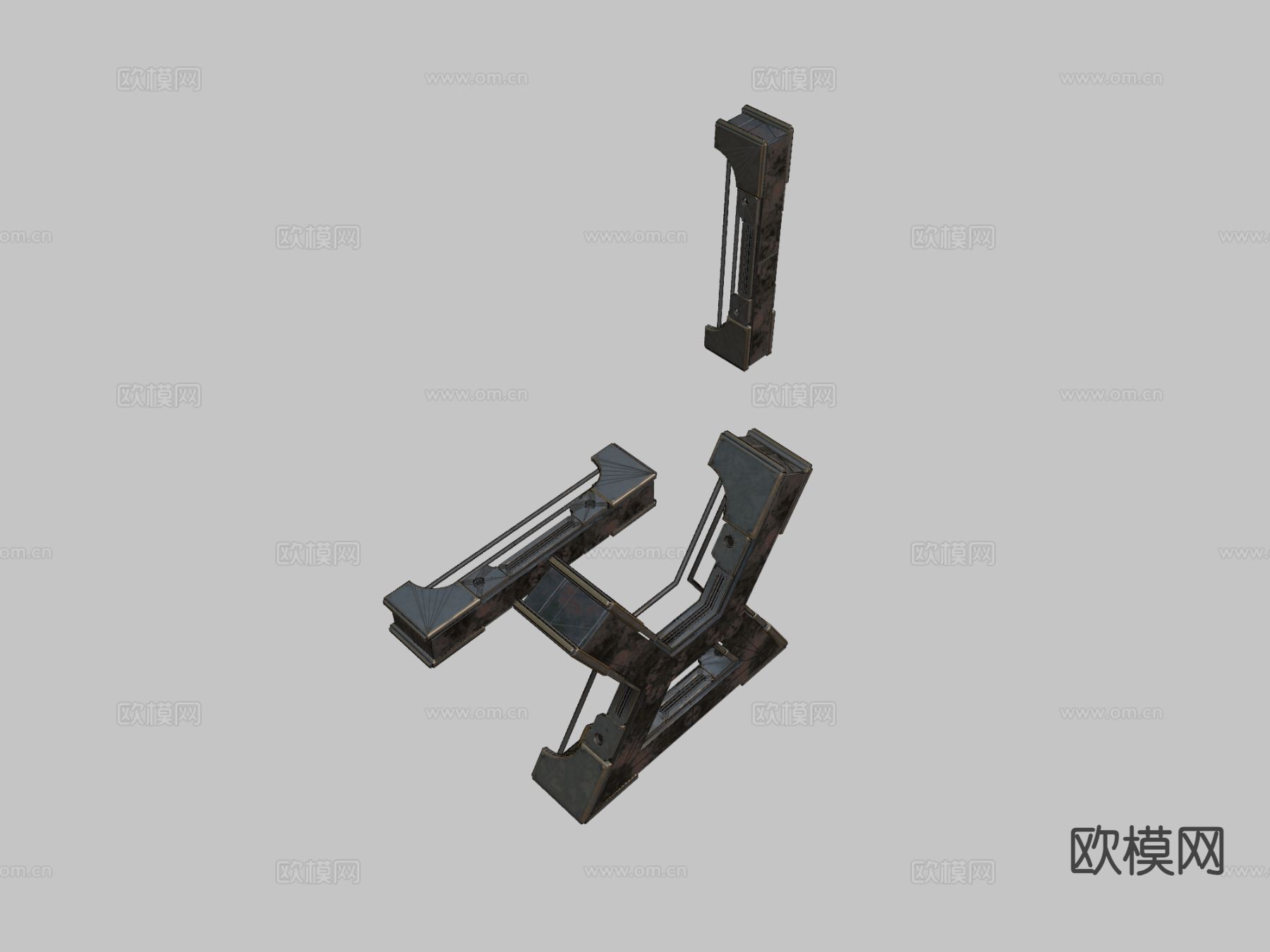 堡垒柱子 工业金属柱3d模型下载（渲染图2）