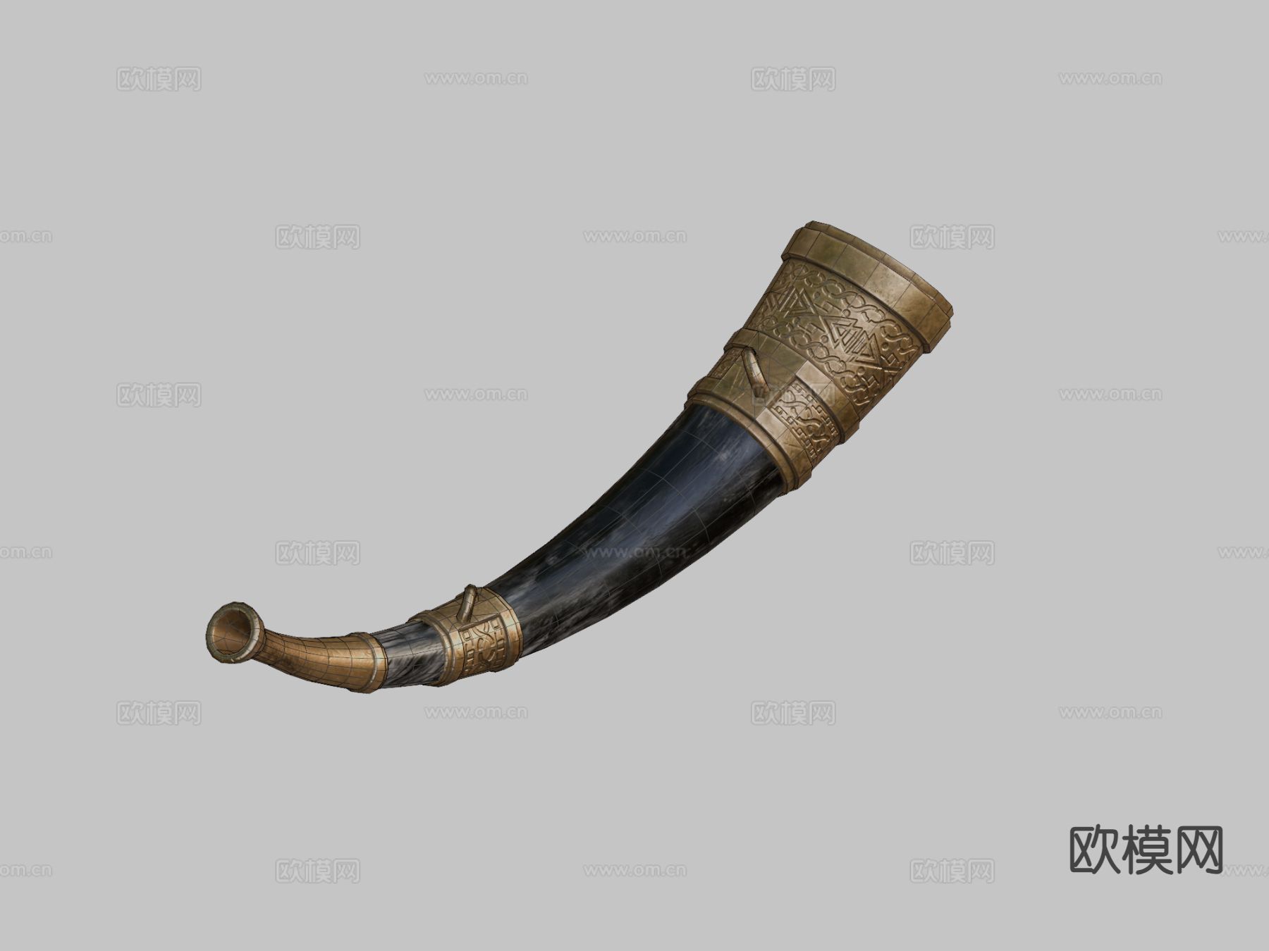 欧式古代号角 黑色青铜 战争号角3d模型下载（渲染图5）