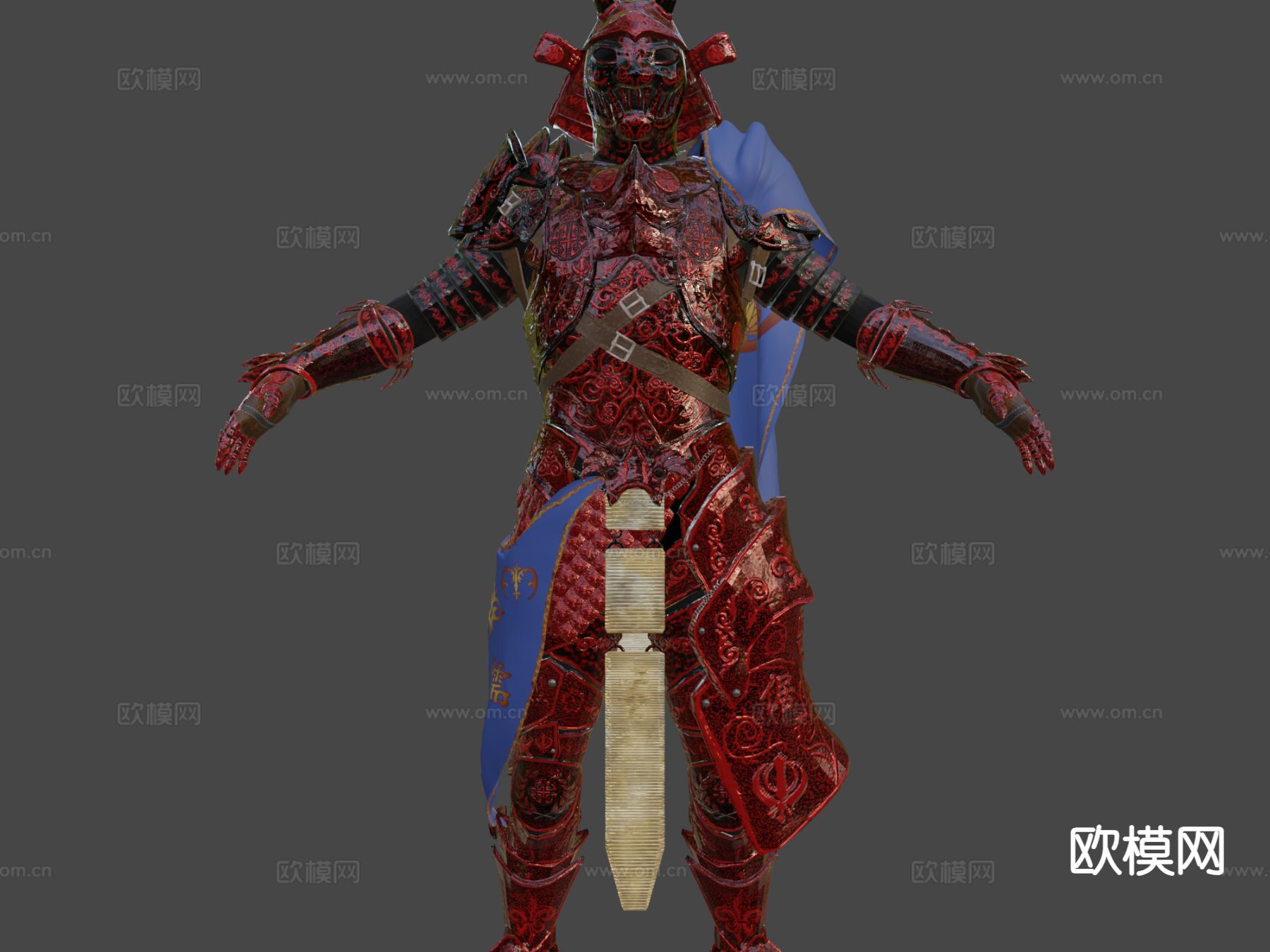 日本游戏角色 红武士3d模型下载（渲染图6）