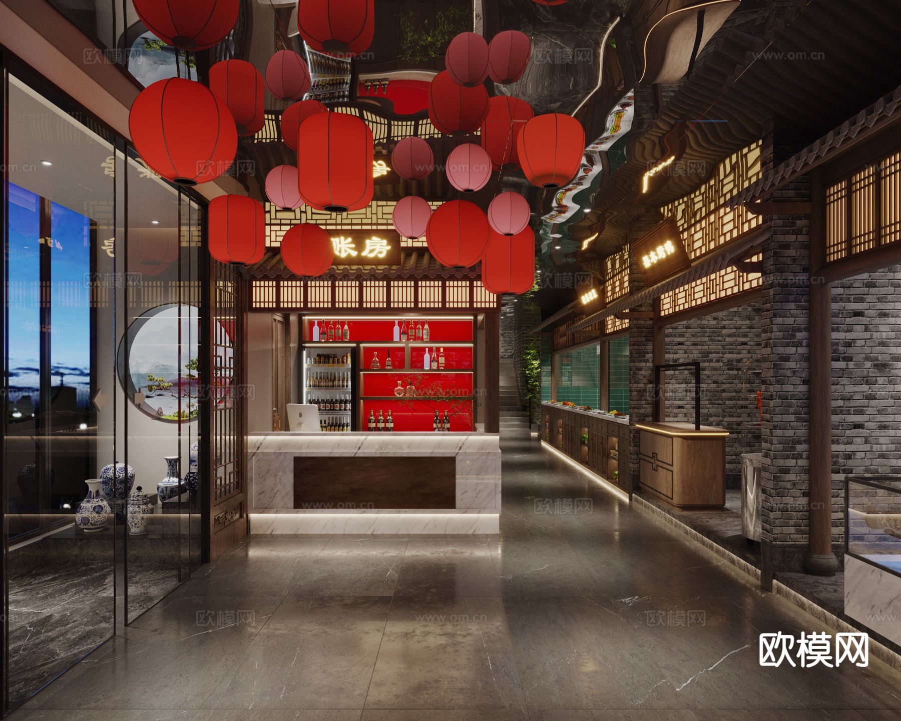 中式茶楼3d模型下载（渲染图3）