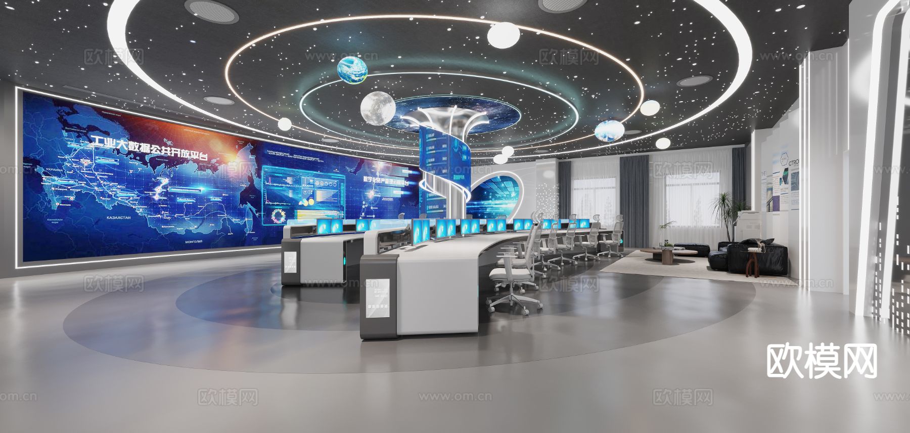 现代监控室 指挥室 控制中心3d模型下载（渲染图1）