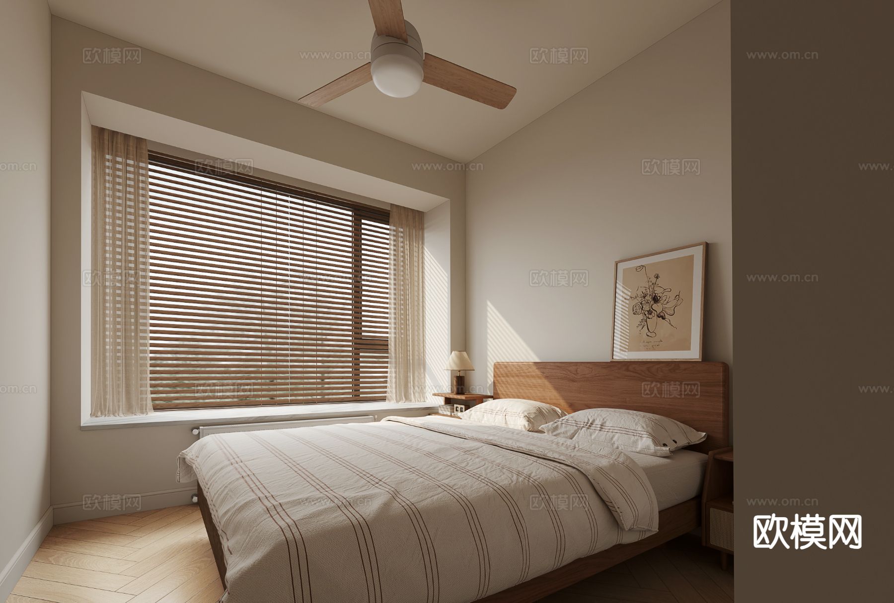 北欧卧室 主卧su模型下载（渲染图2）