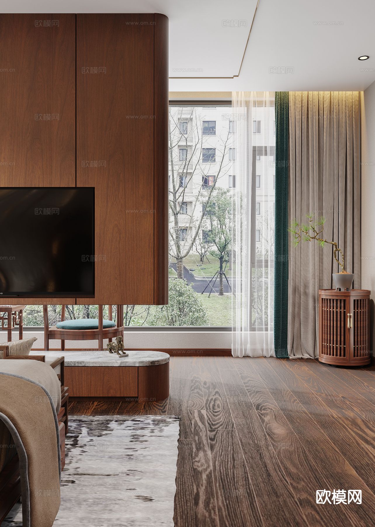 中式卧室 主卧3d模型下载（渲染图3）