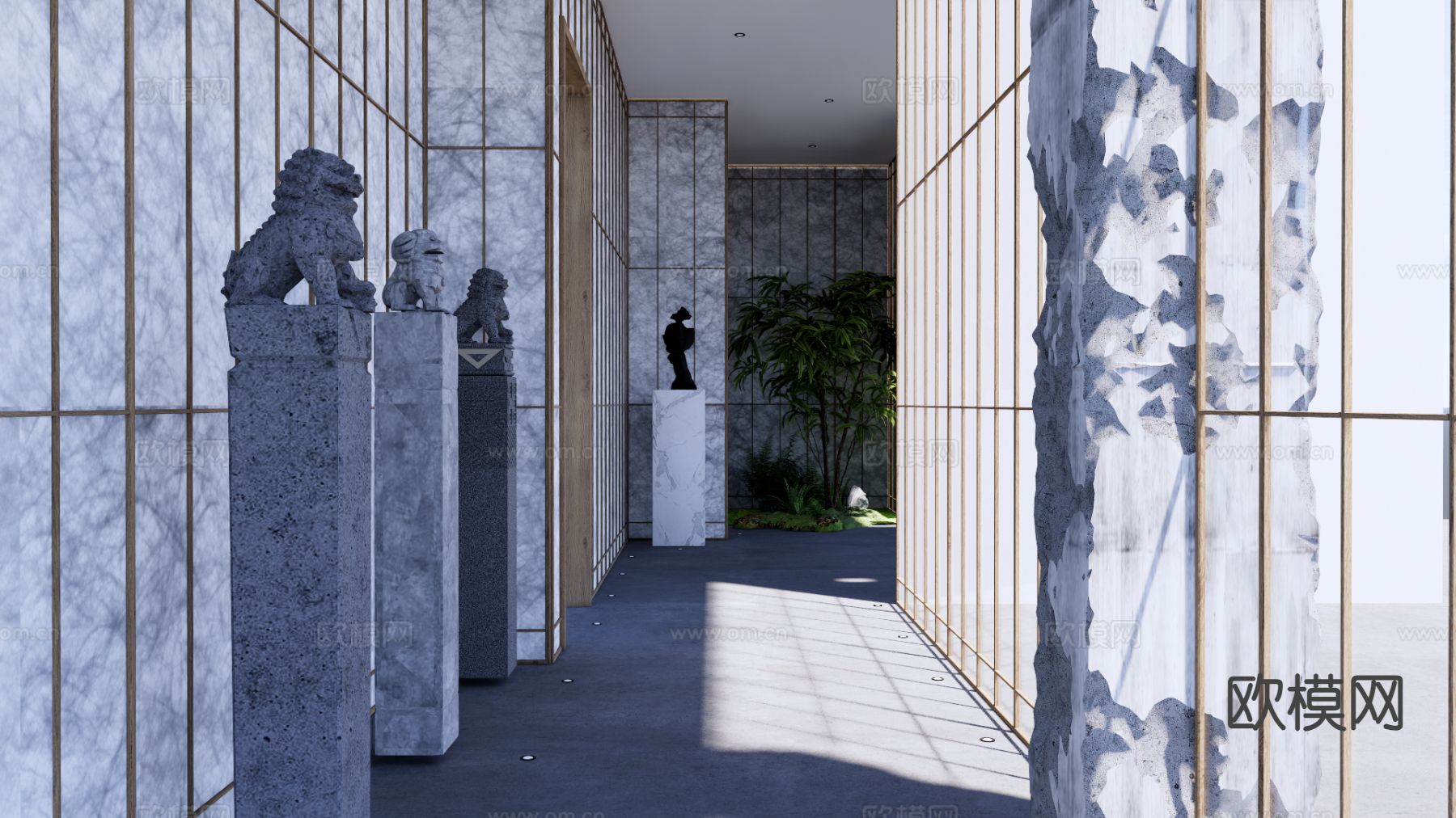 新中式酒店玄关 过道su模型下载（渲染图2）