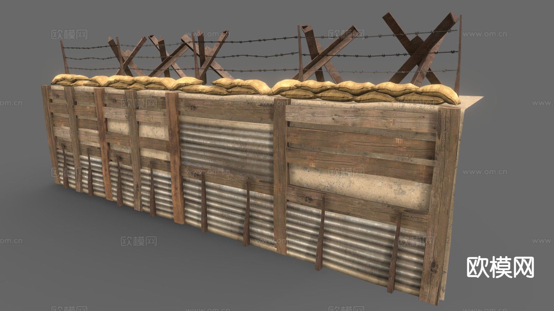 战壕铁丝网3d模型下载（渲染图1）