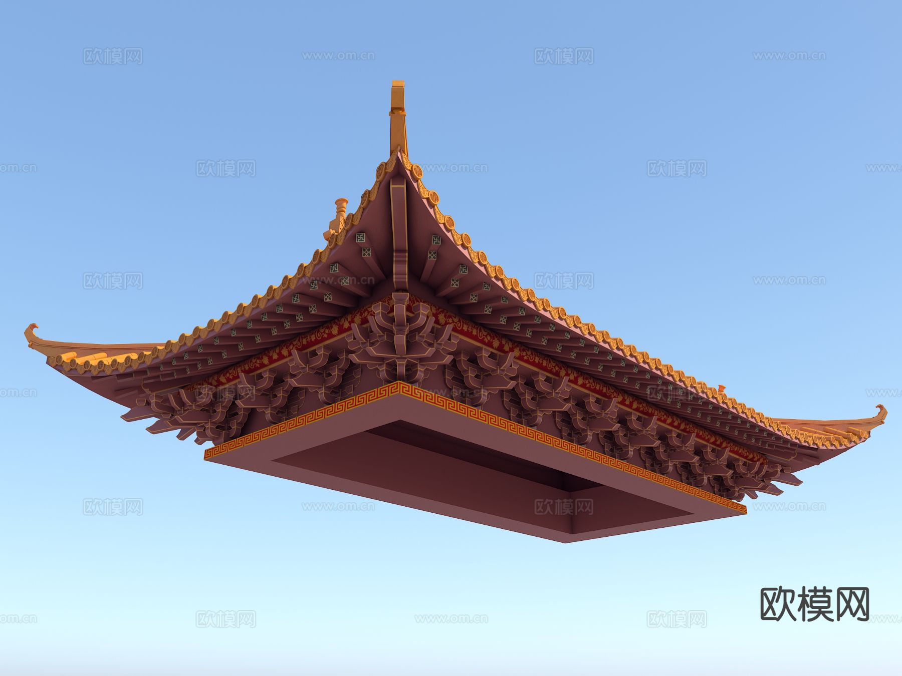 中式屋顶 瓦片3d模型下载（渲染图1）