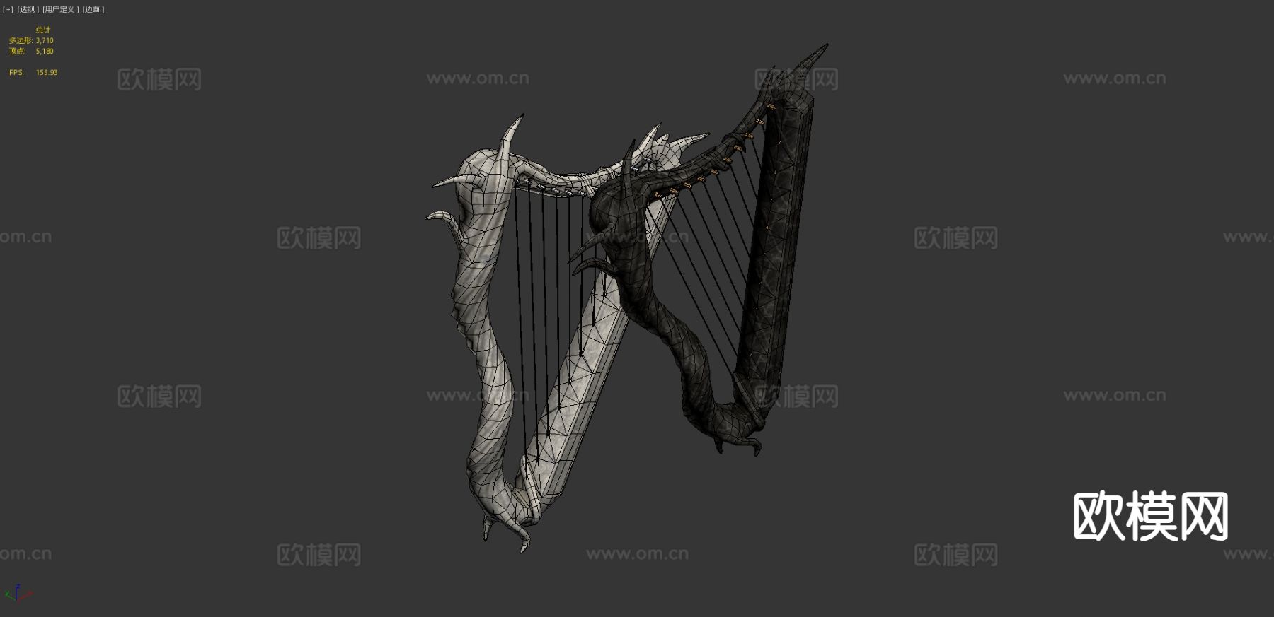 Ebony&Ivory怪物竖琴3d模型下载（渲染图2）