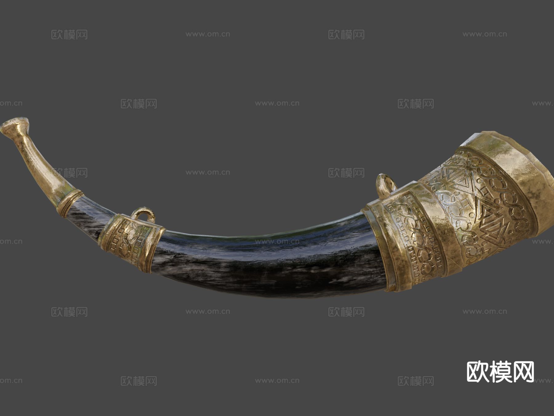 欧式古代号角 黑色青铜 战争号角3d模型下载（渲染图9）