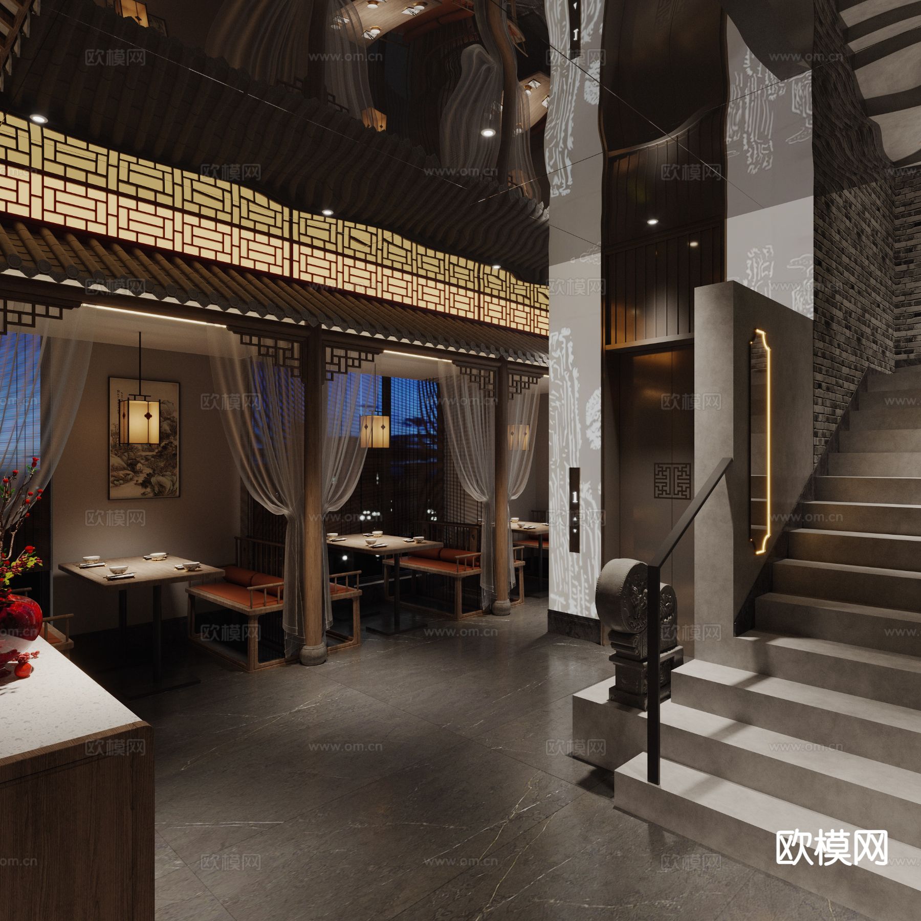 中式茶楼3d模型下载（渲染图4）