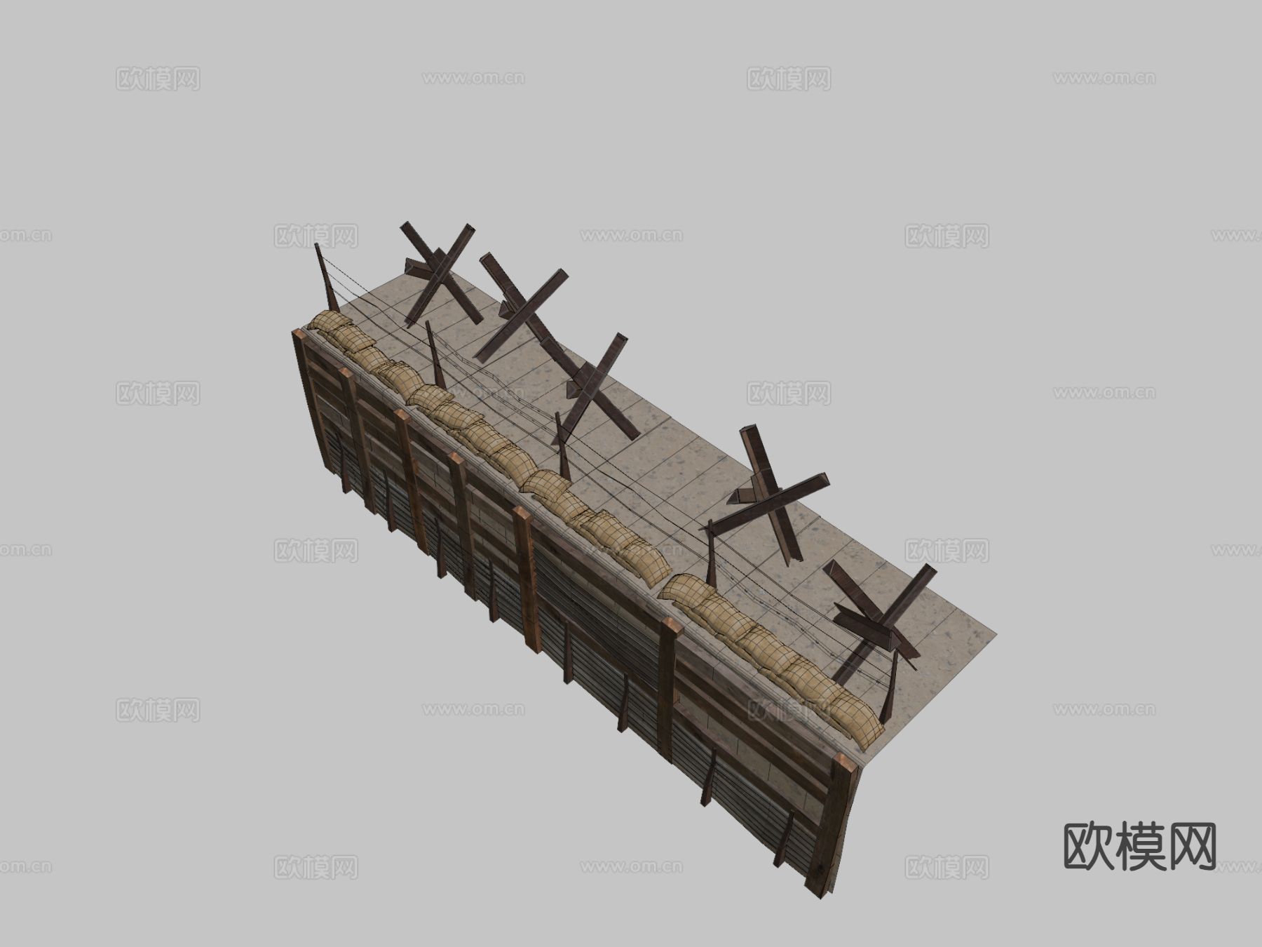 战壕铁丝网3d模型下载（渲染图2）