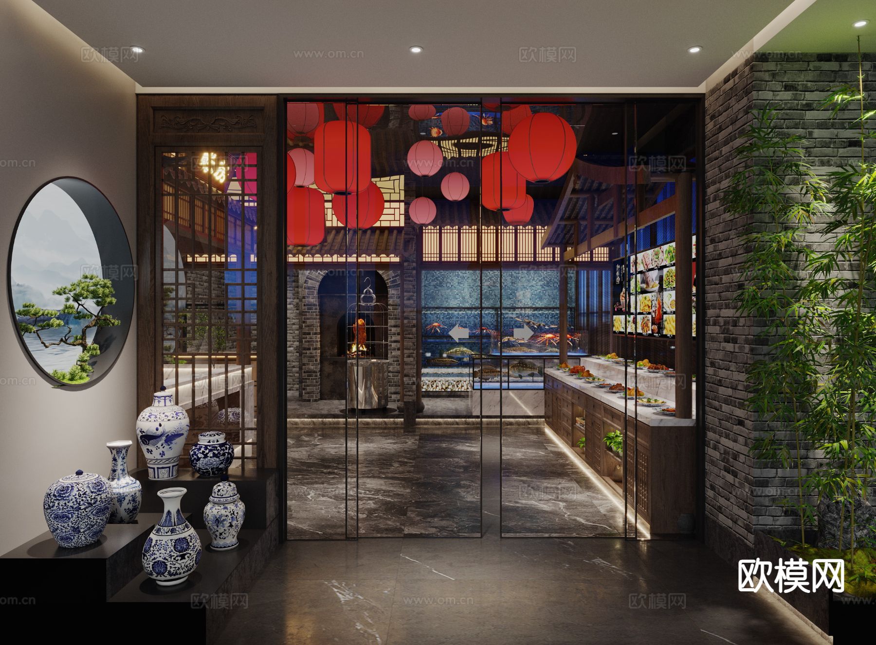 中式茶楼3d模型下载（渲染图1）