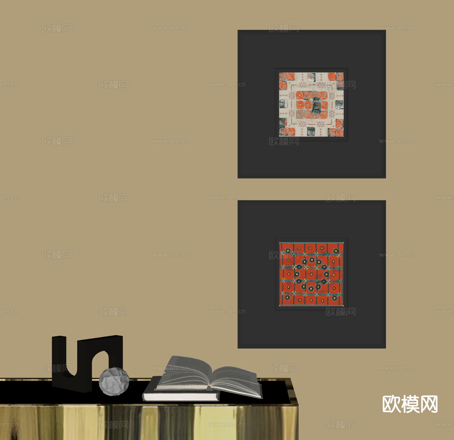 中古风装饰画 挂画su模型