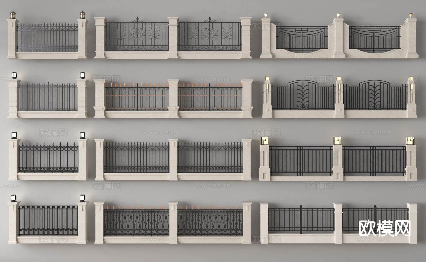 现代围墙 铁艺围墙 庭院围墙3d模型下载