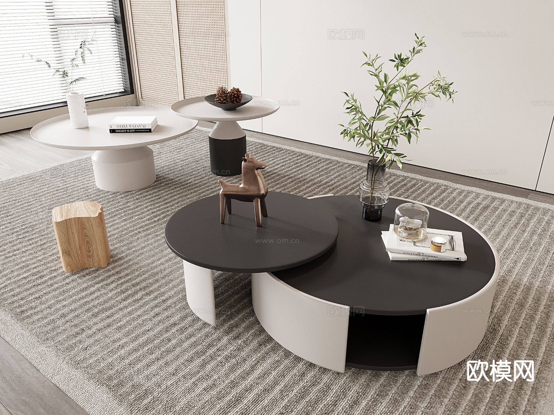 奶油风茶几 子母茶几3d模型下载