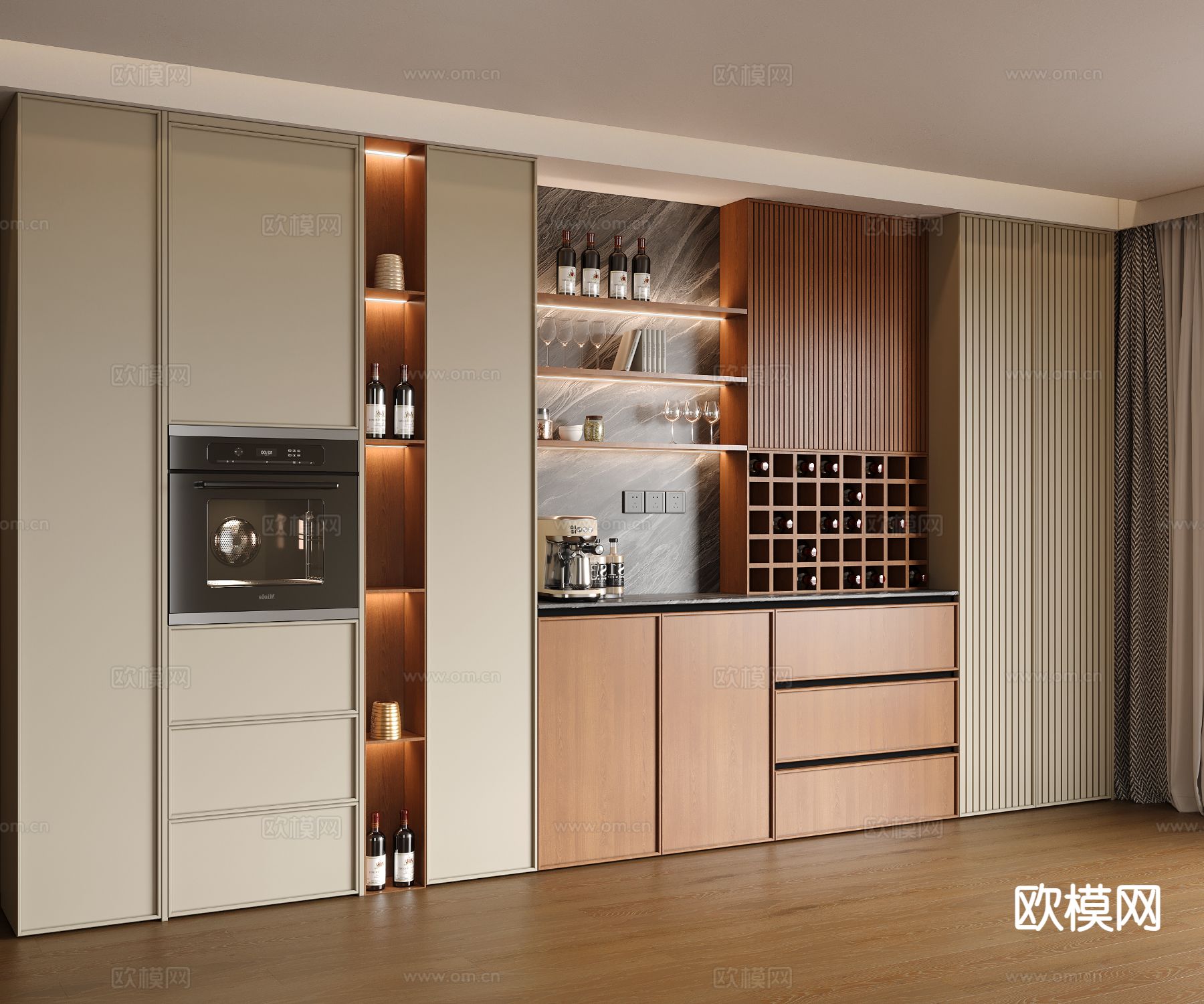 中古风餐边柜3d模型下载