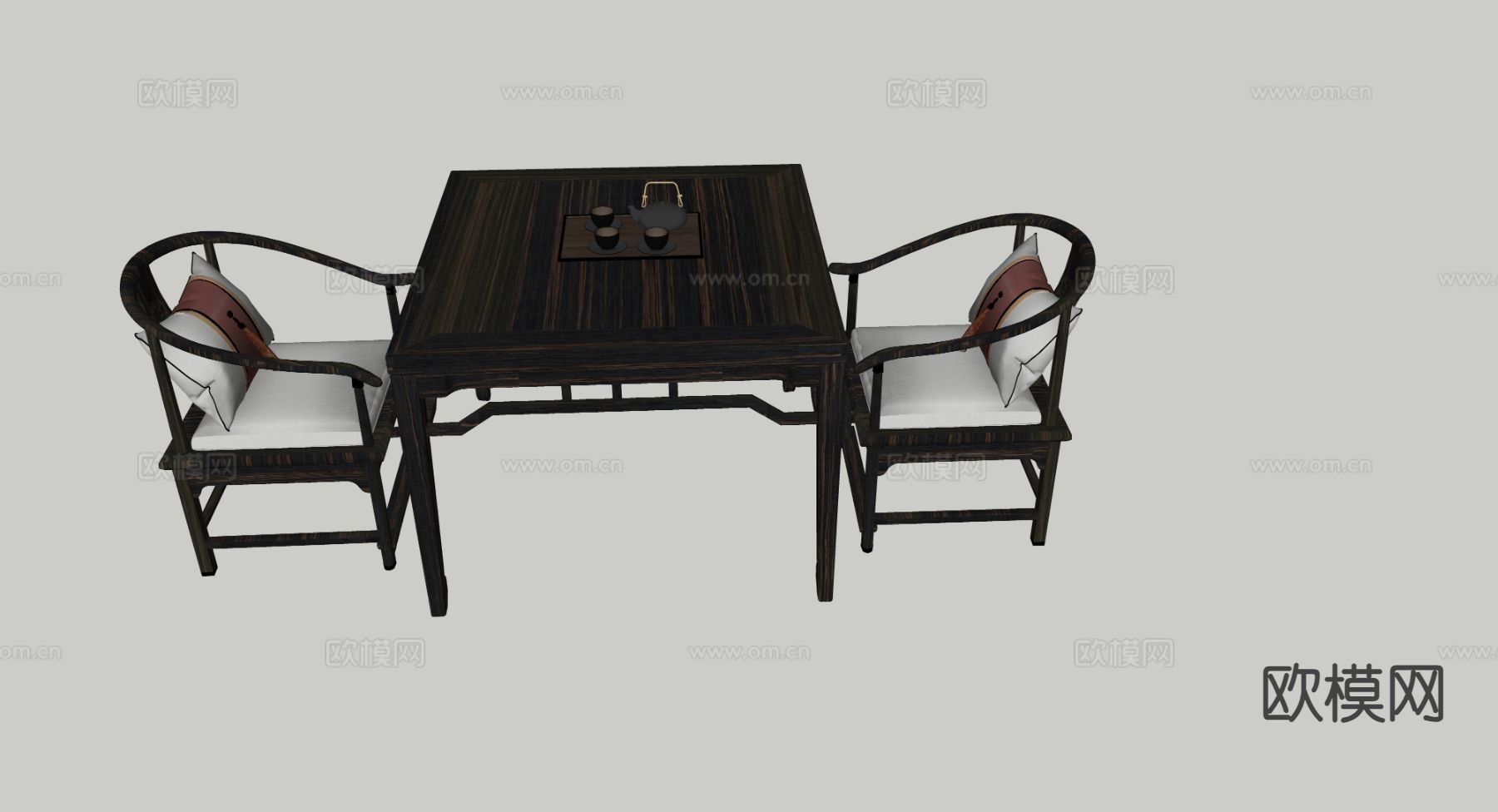 中式茶桌 八仙桌椅su模型下载（渲染图3）