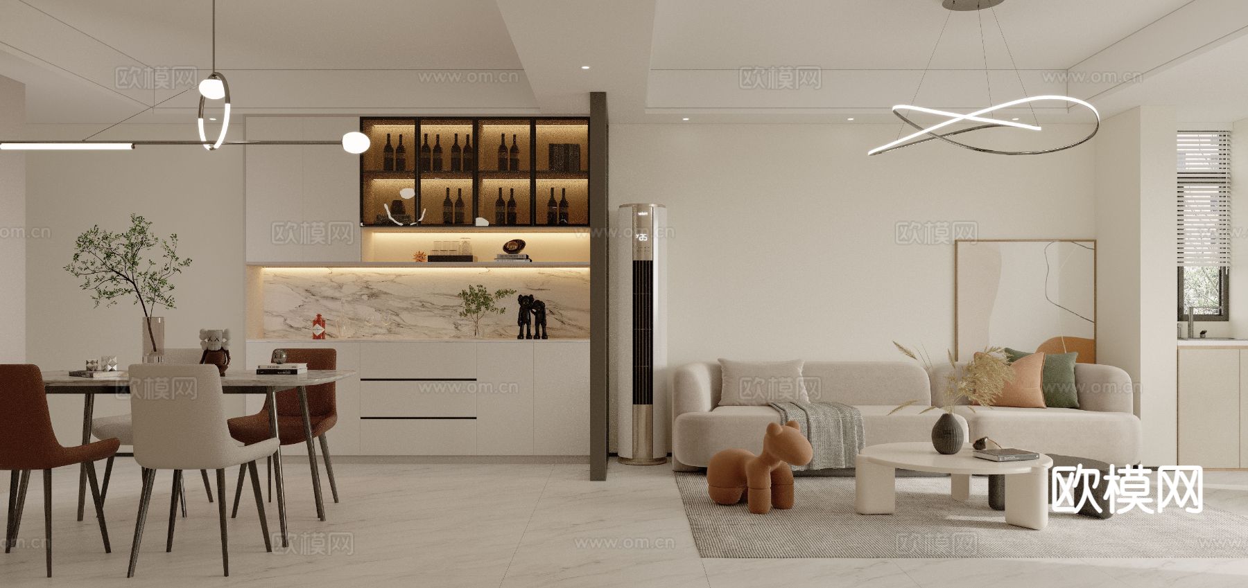 奶油风客餐厅免费3d模型下载（渲染图1）