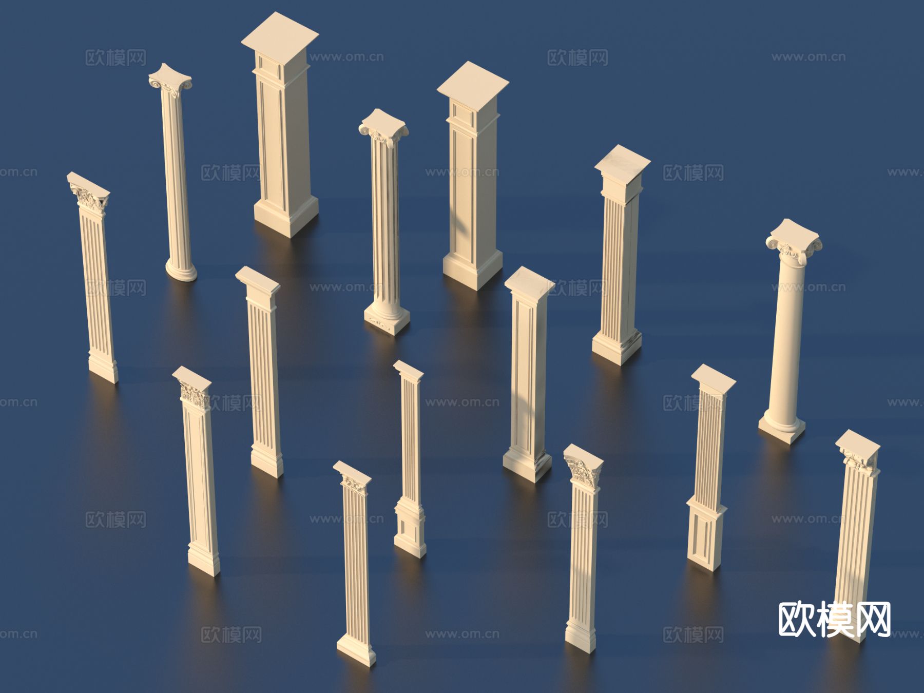 简欧雕花柱子 线条免费3d模型下载