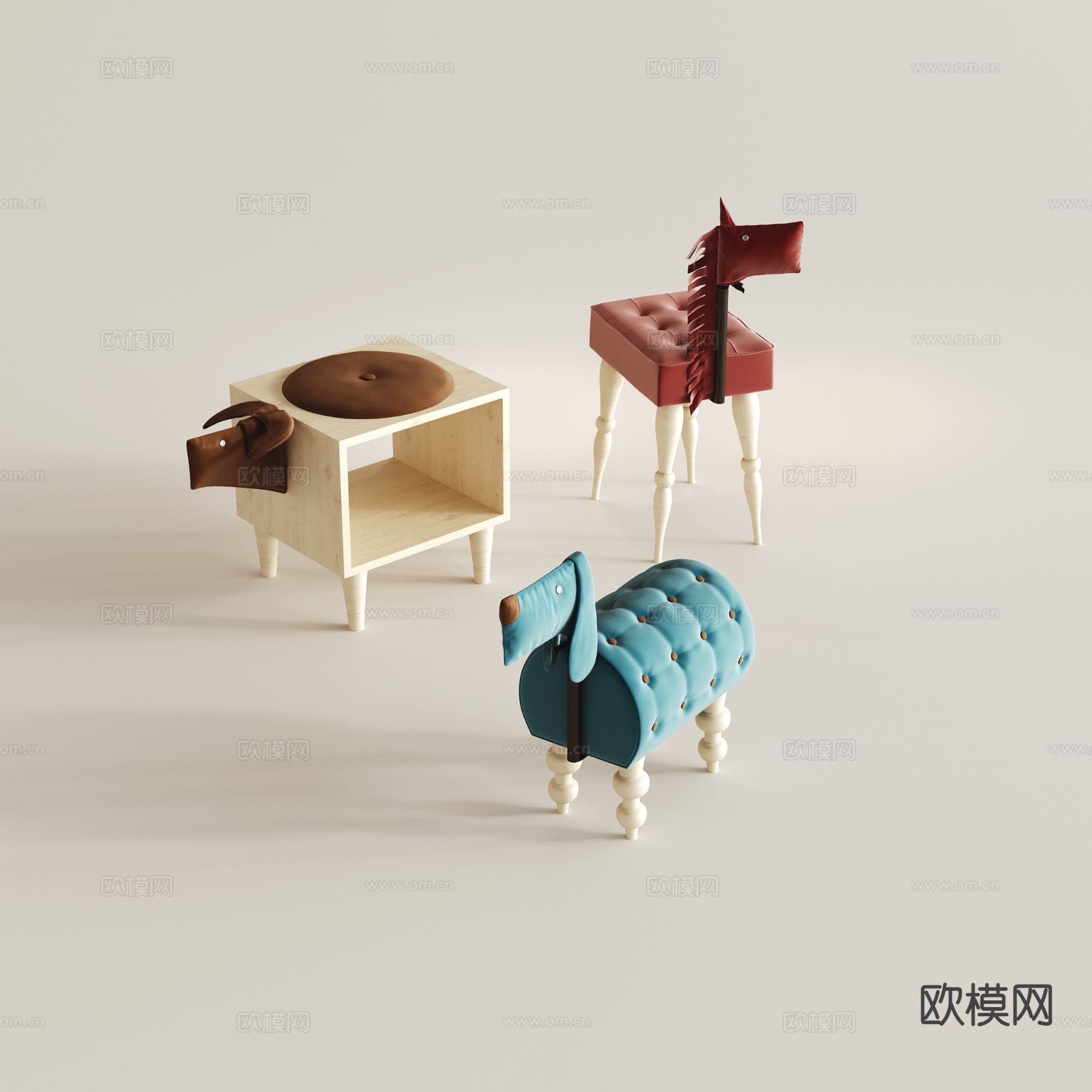 儿童卡通椅 动物凳3d模型下载