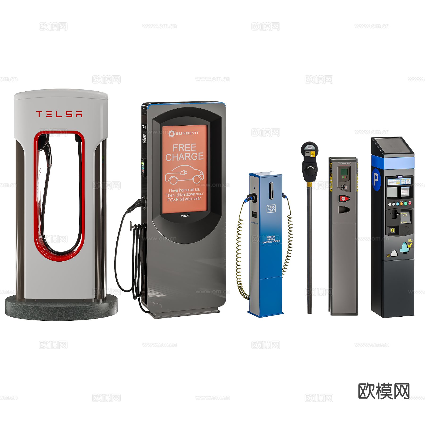 现代智能充电桩 充电站3d模型下载