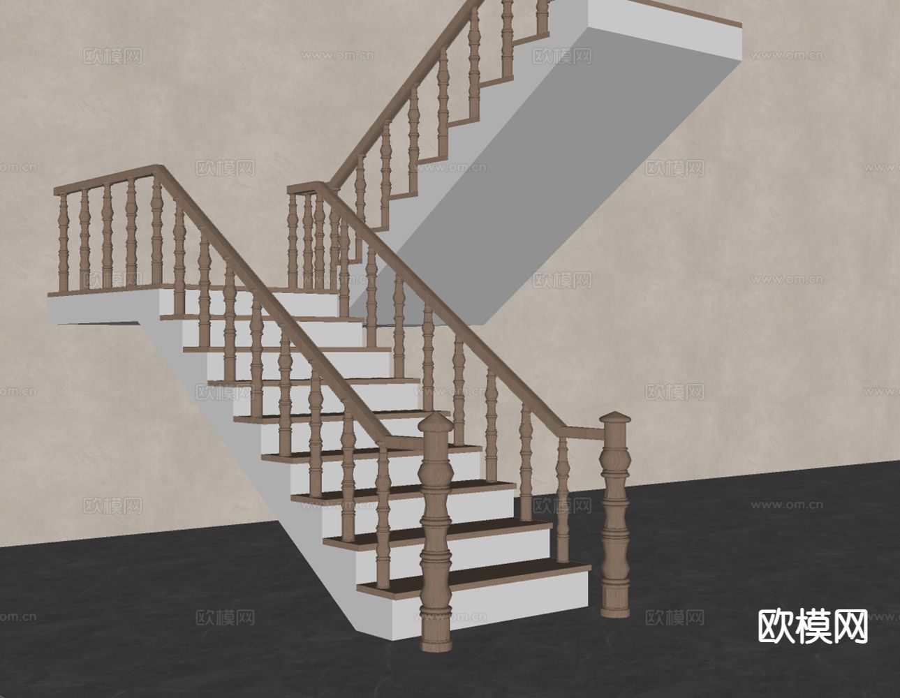 美式楼梯 转角楼梯su模型下载（渲染图1）