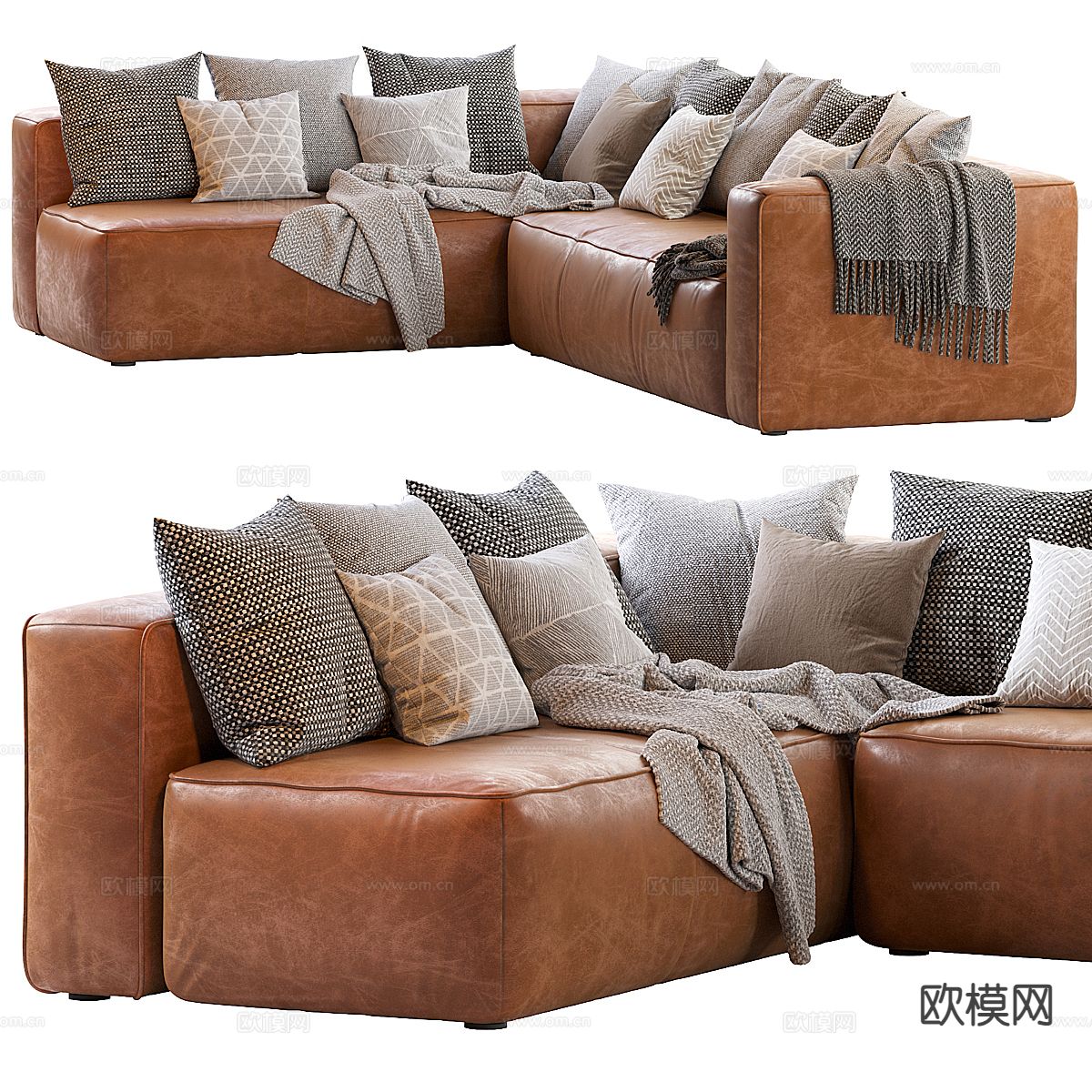 现代皮革沙发 转角沙发3d模型下载（渲染图2）
