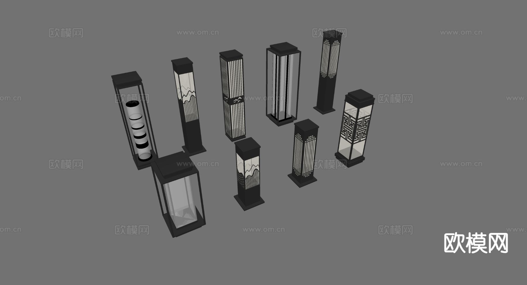 中式景观灯 草坪灯 庭院灯 户外灯su模型下载（渲染图1）