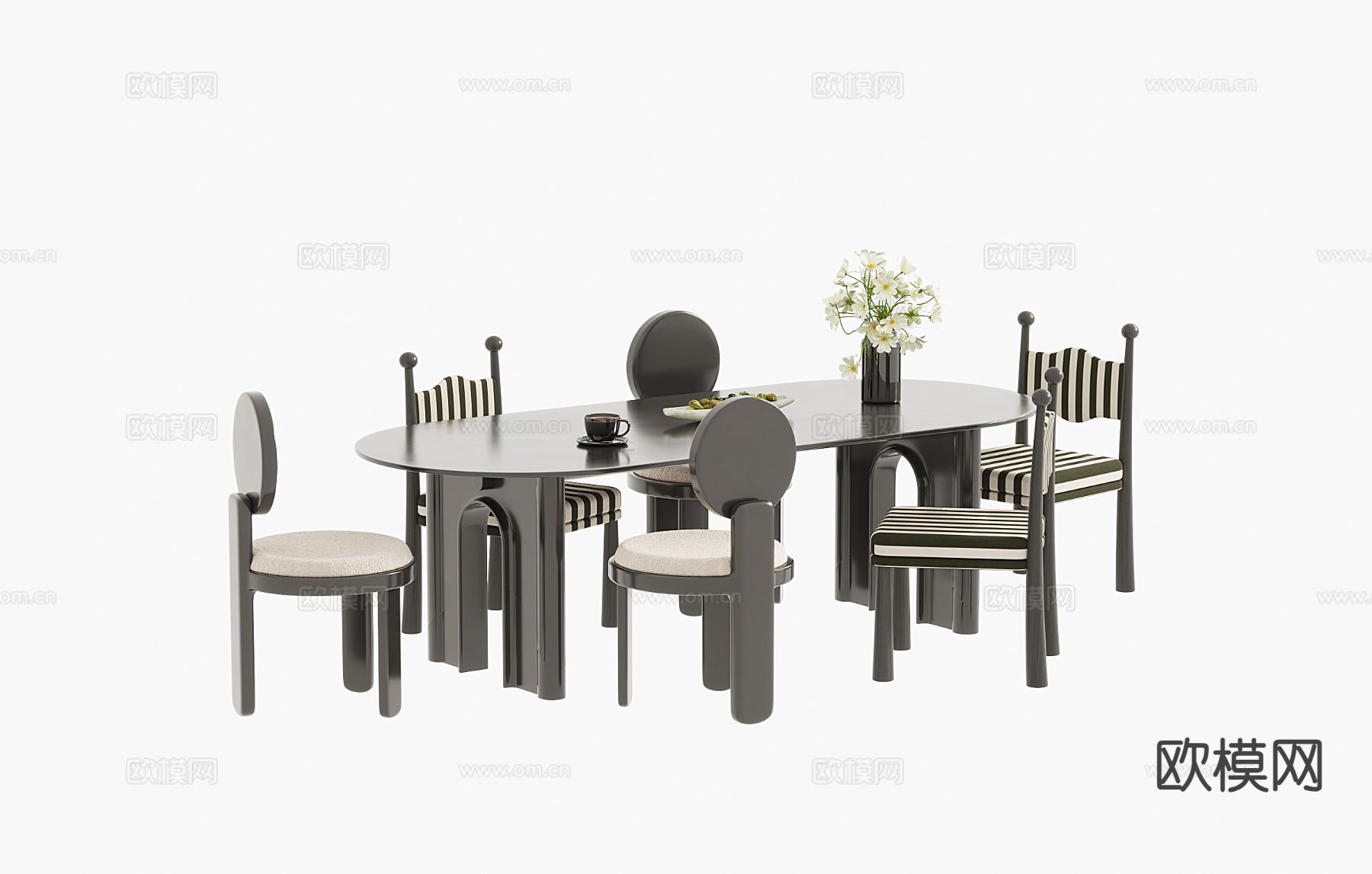 法式餐桌椅3d模型下载