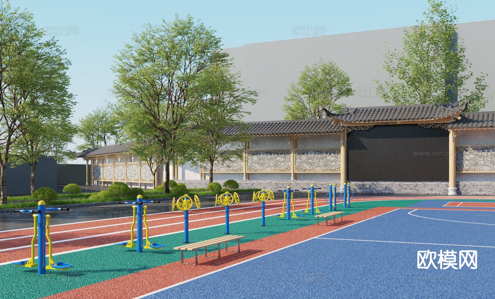 户外广场景观 健身广场3d模型下载