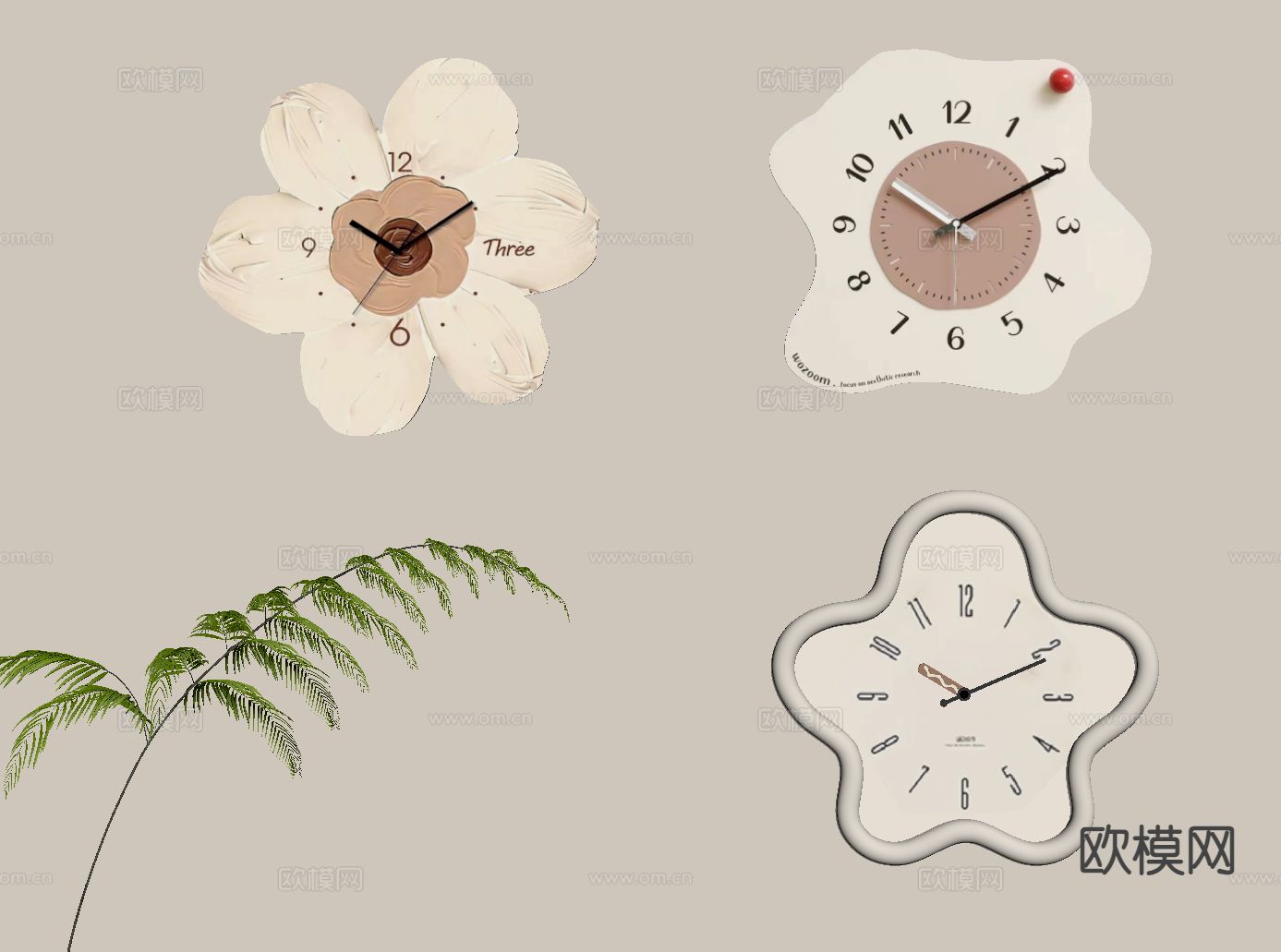 奶油风钟表 挂钟 挂表su模型下载（渲染图1）