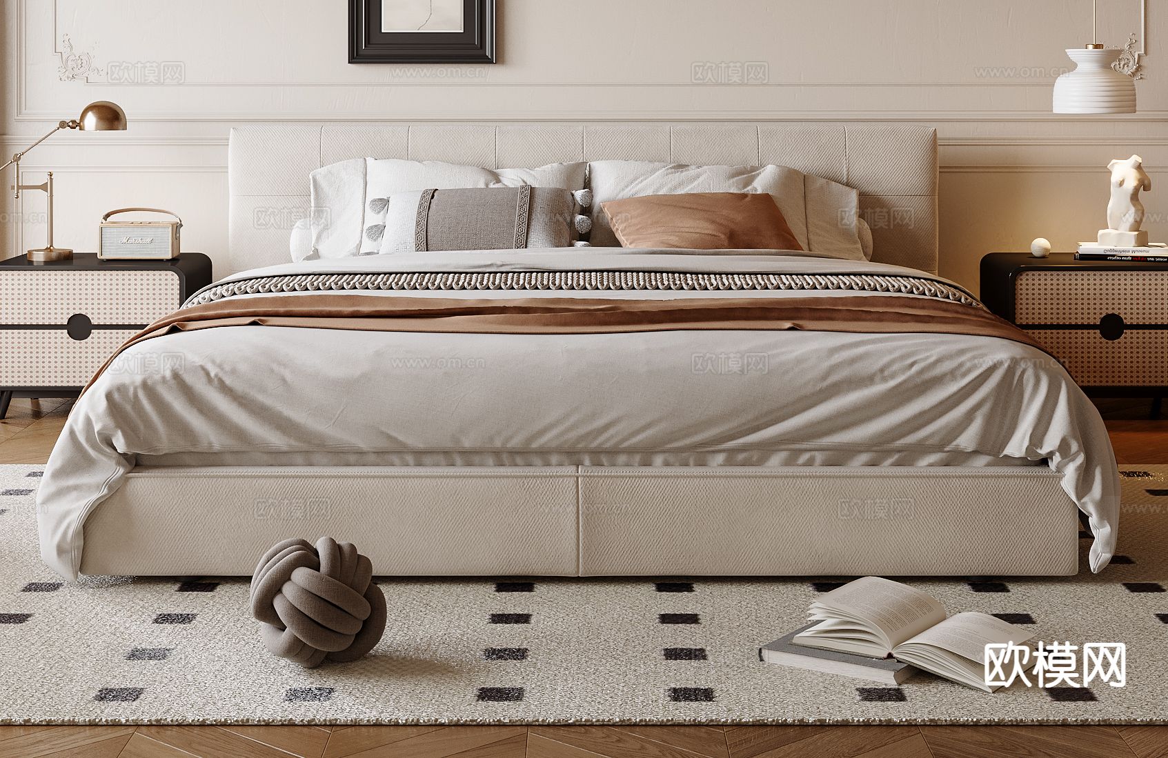 法式双人床3d模型下载