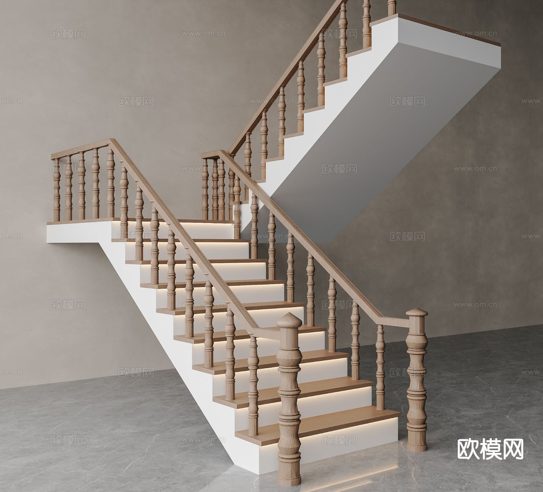 美式楼梯 转角楼梯su模型下载（渲染图2）