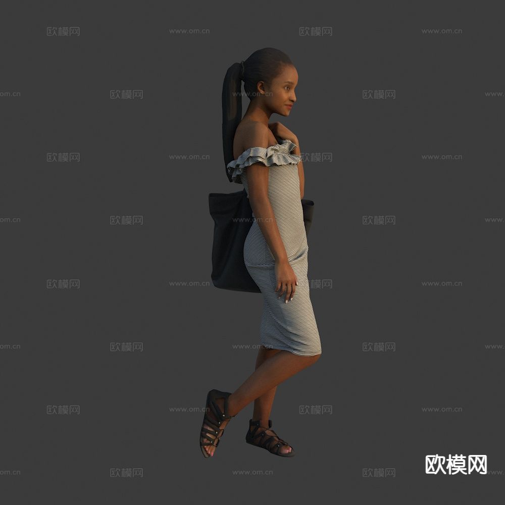 走路的外国女人 非洲人 黑人3d模型下载